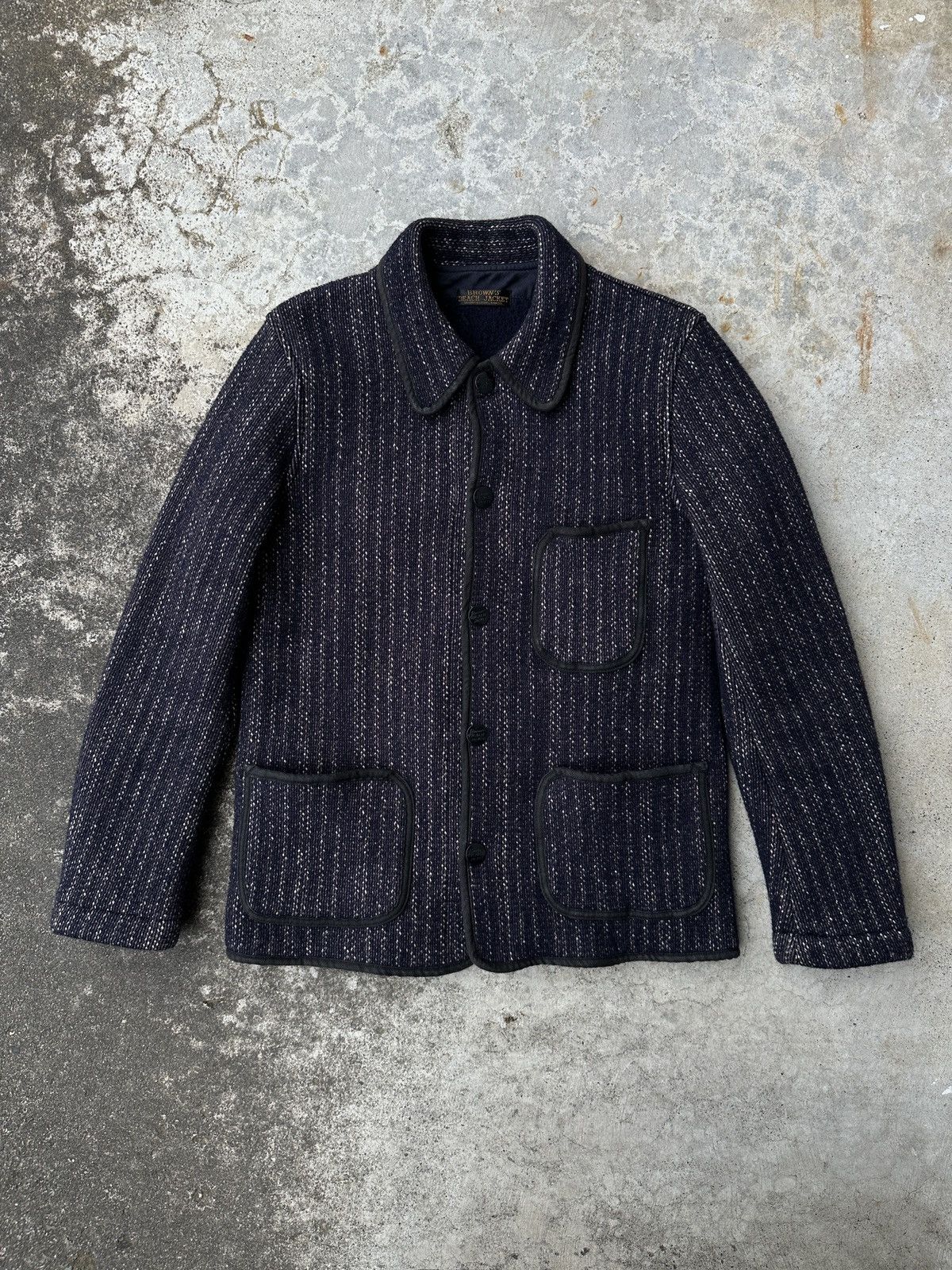 Full Count & Co. Brown’s Beach Cloth Wool Salt peper Navy Shadow Striped Jkt Size US M / EU 48-50 / 2 - 1 Thumbnail