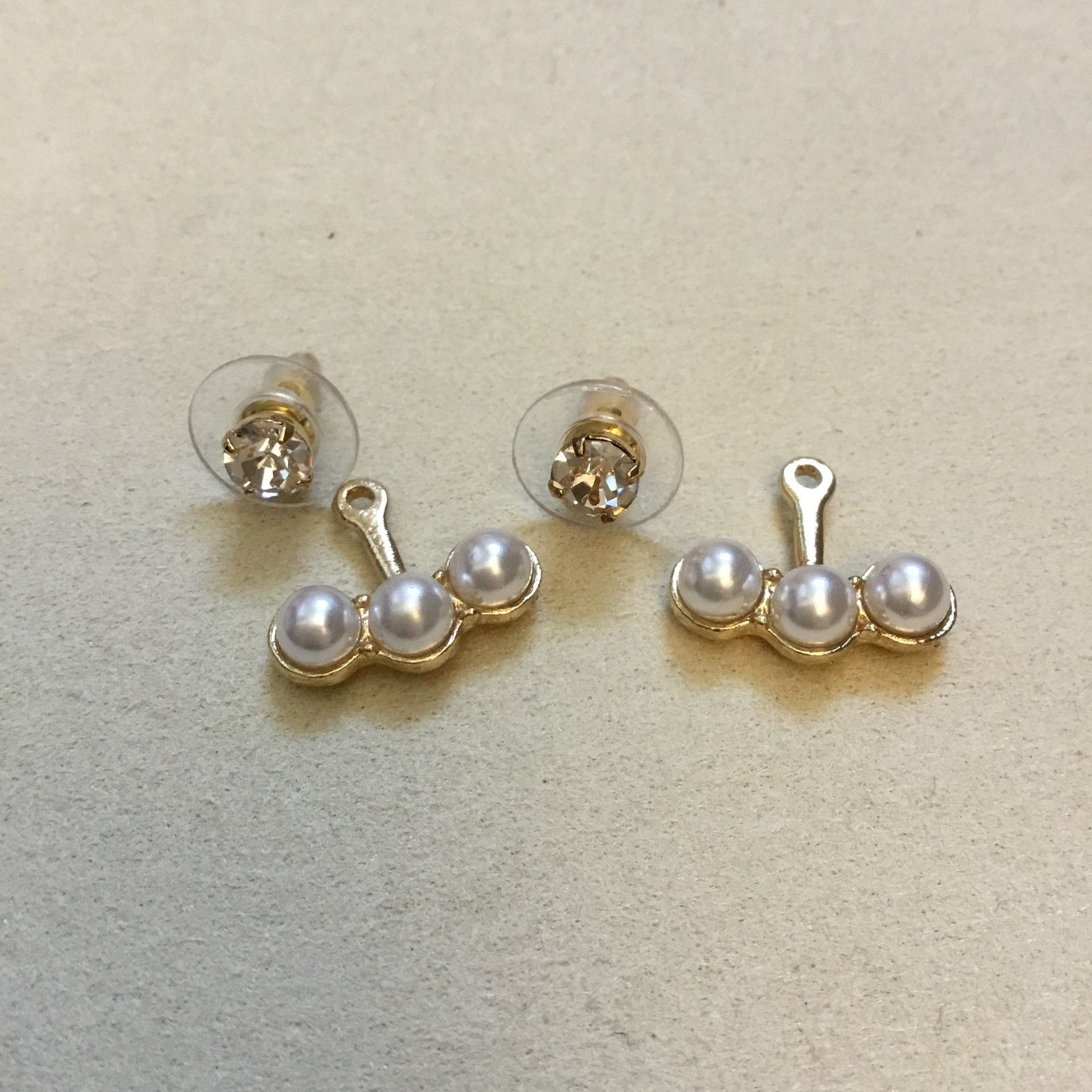 Other Front Back Gold Tripple Pearl Faux Diamond Stud Earrings Size ONE SIZE - 4 Thumbnail