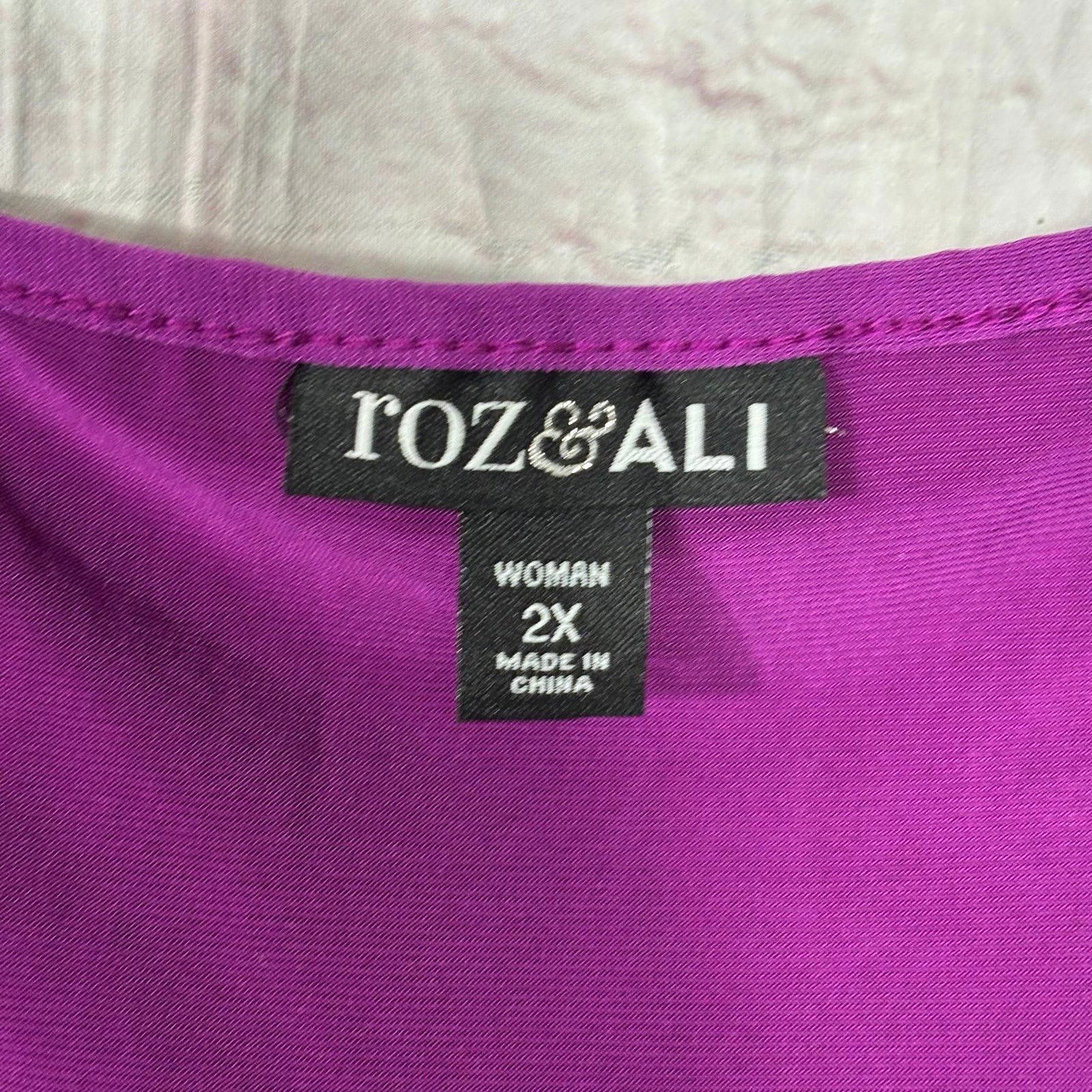 Other Roz & Ali Purple Crochet Short Sleeve Top Size 2X Size XXL / US 16-18 / IT 52-54 - 4 Thumbnail