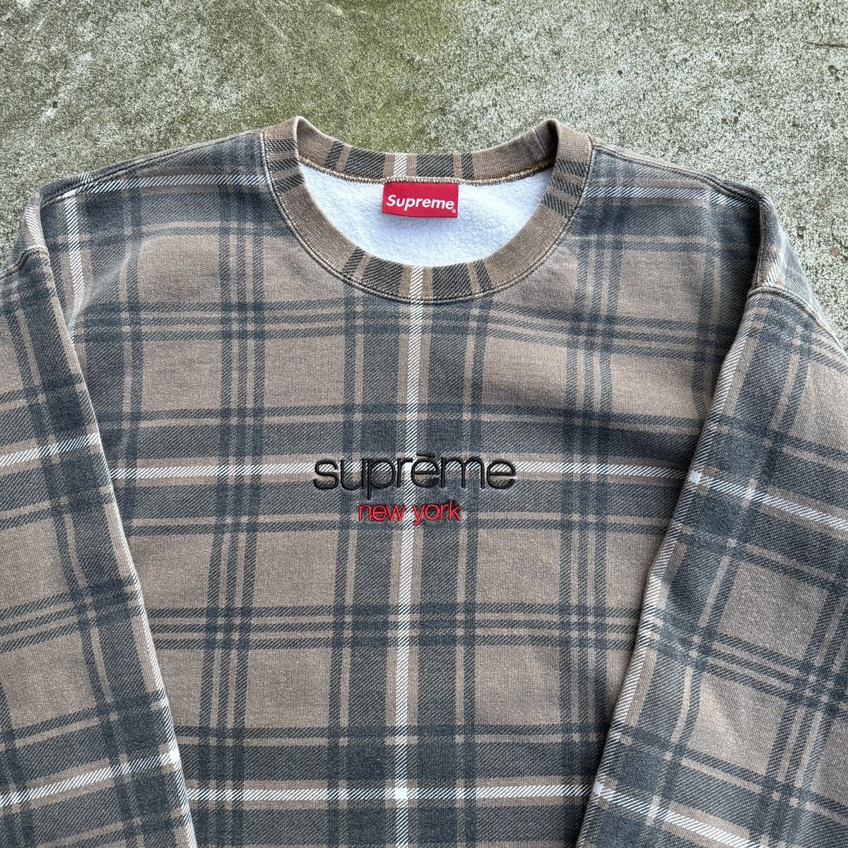 Streetwear × Supreme SUPREME SS21 BROWN PLAID CREWNECK L | Grailed