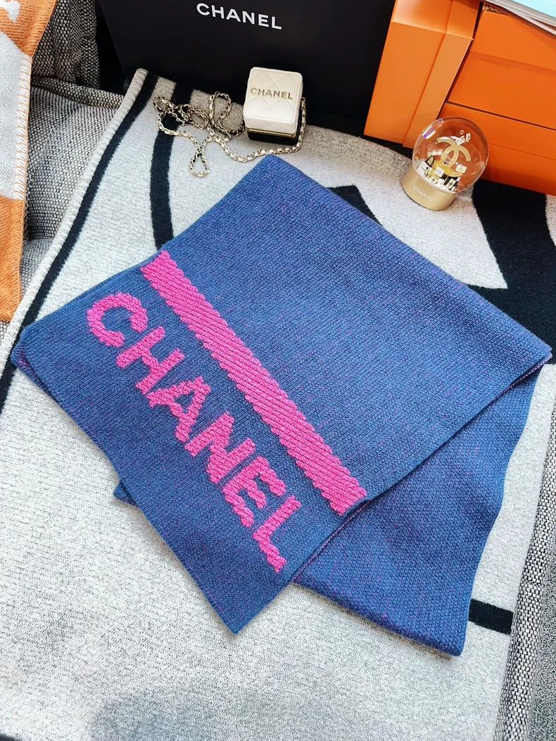 Chanel Chanel 22K rose pink letter logo dark blue cashmere scarf Size ONE SIZE - 5 Thumbnail