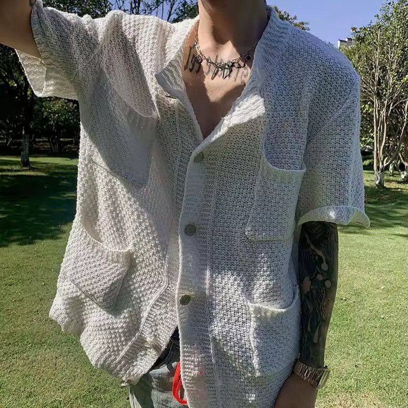 Japanese Brand Knitted Casual Solid Knitwear Short Sleeve Shirt Blouse Size US M / EU 48-50 / 2 - 1 Thumbnail