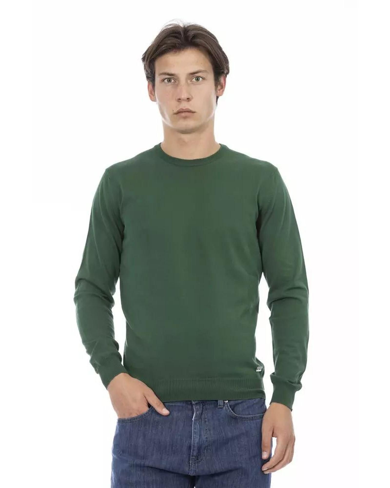 image of Baldinini Long-Sleeve Ribbed Crew Neck Sweater With Logo Insert in Green, Men's (Size 2XL)