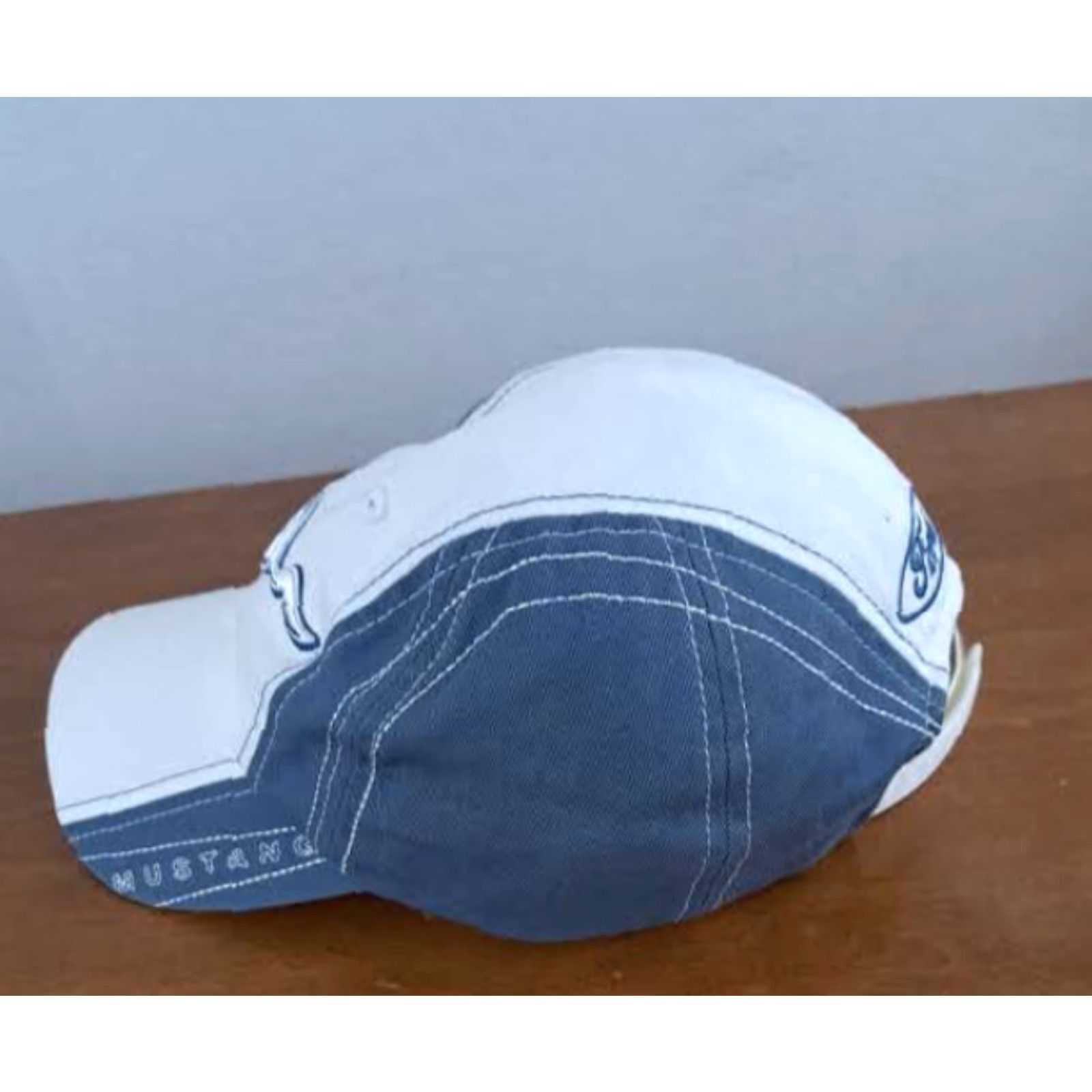 Ford VINTAGE Ford Mustang Hat Blue&White Adjustable Size Strap EUC Baseball Cap Men Adjustable Blue American Cotton Canvas Size ONE SIZE - 3 Thumbnail