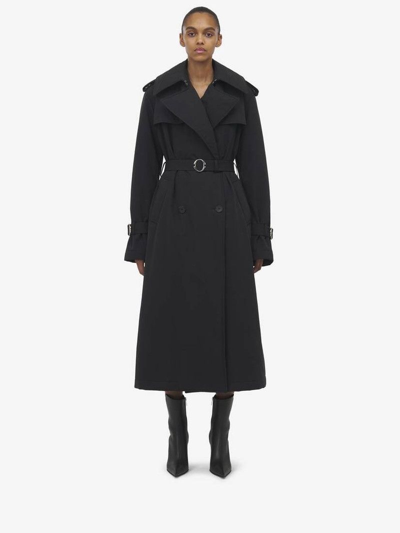 Alexander McQueen o1srvl11e0326 Double-Breasted Trench Coat in Black Size XL / US 12-14 / IT 48-50 - 2 Thumbnail