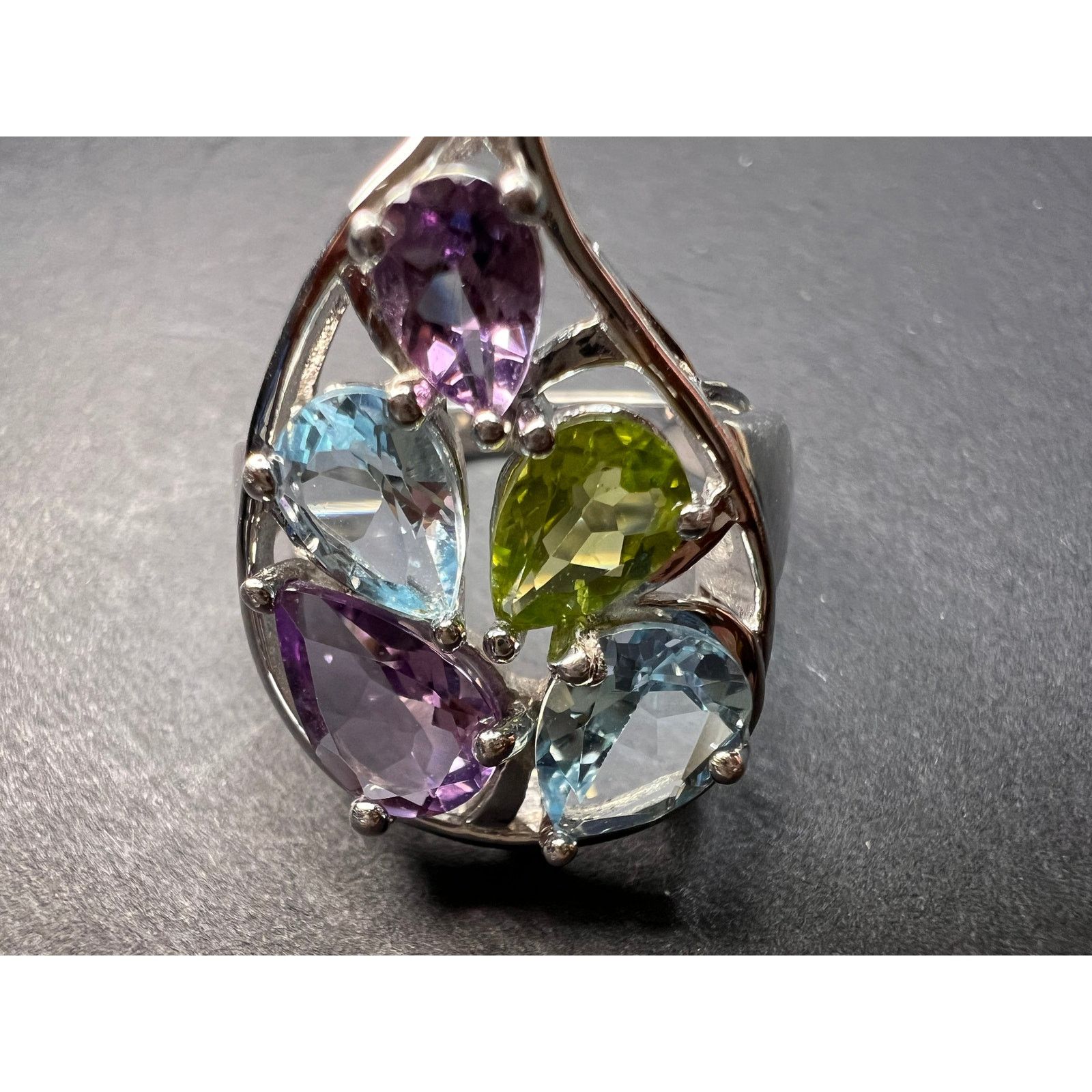 Other Vintage multi gemstone sterling silver cluster ring size 7 Size ONE SIZE - 16 Thumbnail