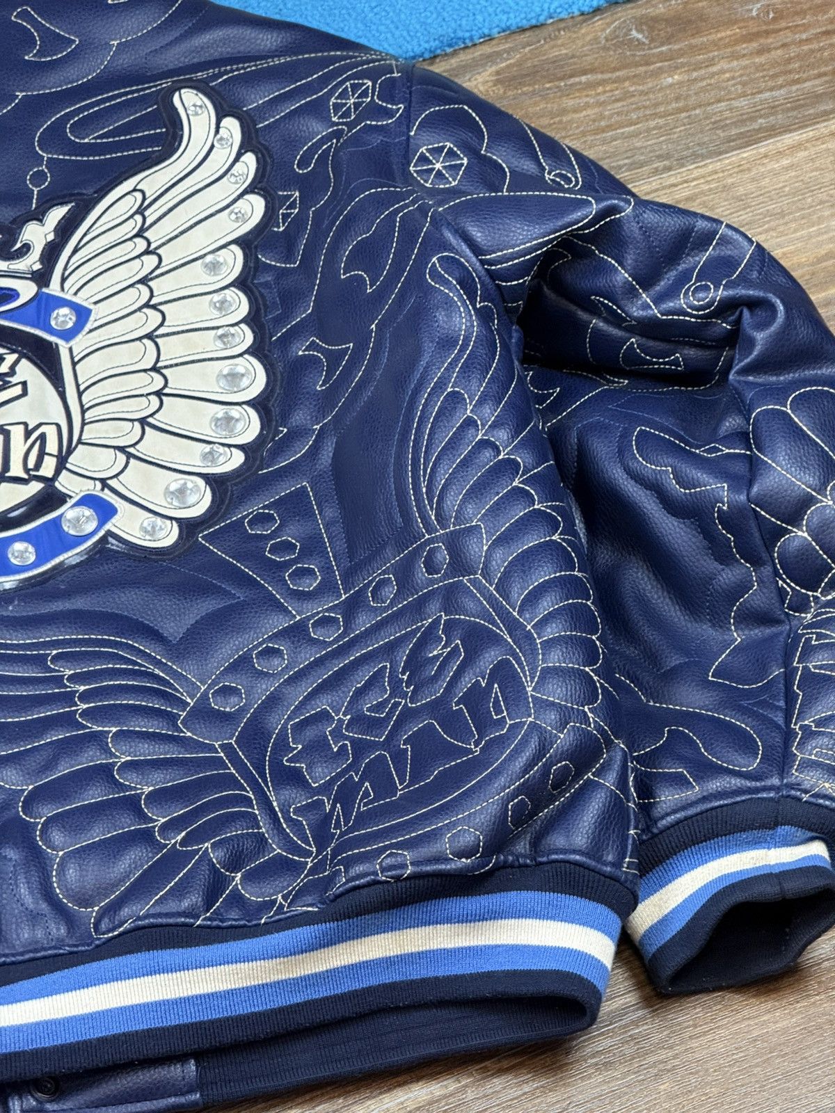 JNCO Raw Blue Ice Man Leather Varsity Jacket Size L Size US L / EU 52-54 / 3 - 17 Thumbnail