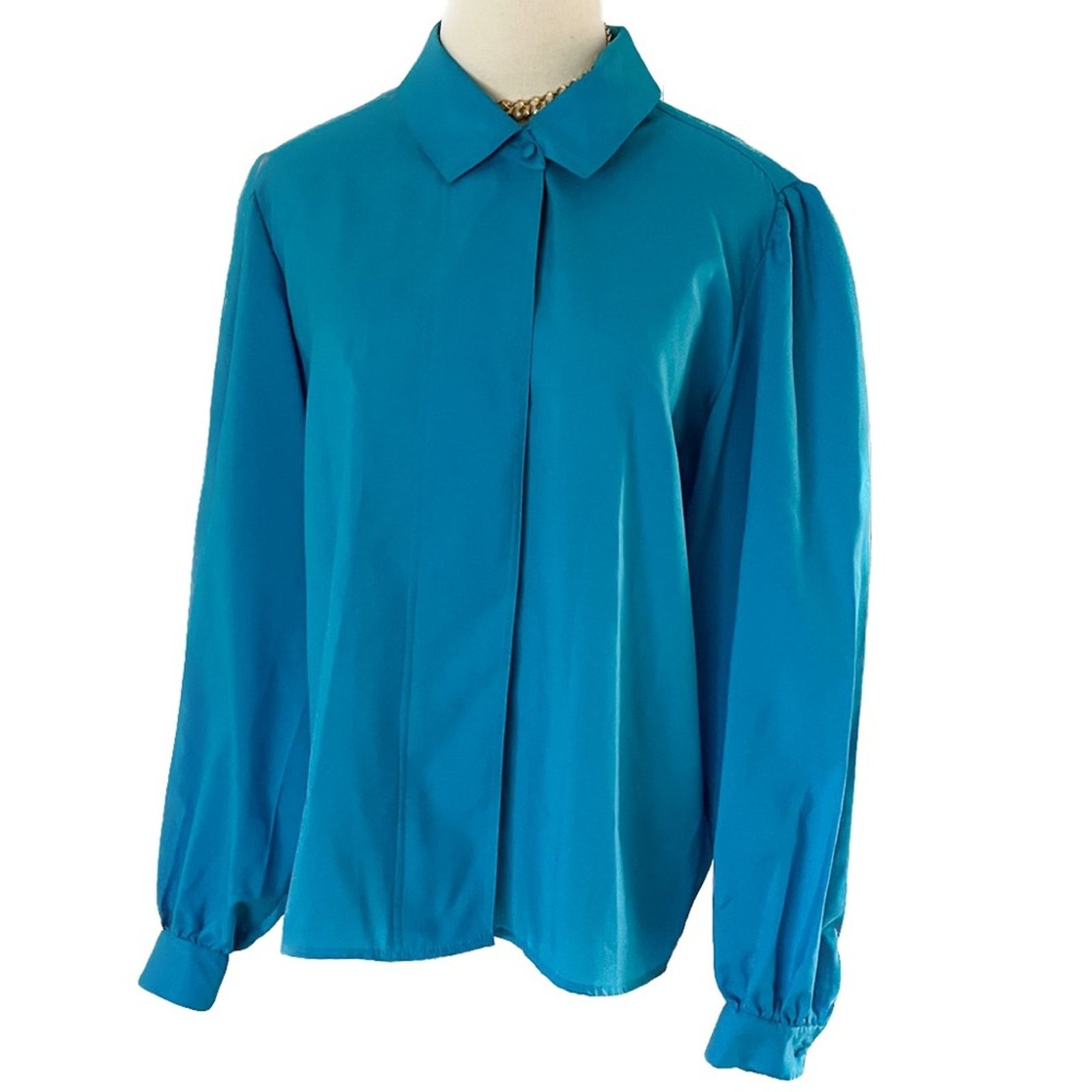 Vintage Vintage vibrant aqua blue puff shoulder button down 16/XL Size XL / US 12-14 / IT 48-50 - 2 Thumbnail