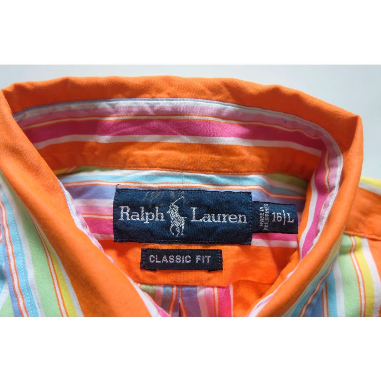 Ralph Lauren RALPH LAUREN CLASSIC FIT 100% COTTON STRIPE ORANGE BUTTON DOWN Y2K SHIRT SZ 16L Size US L / EU 52-54 / 3 - 6 Thumbnail