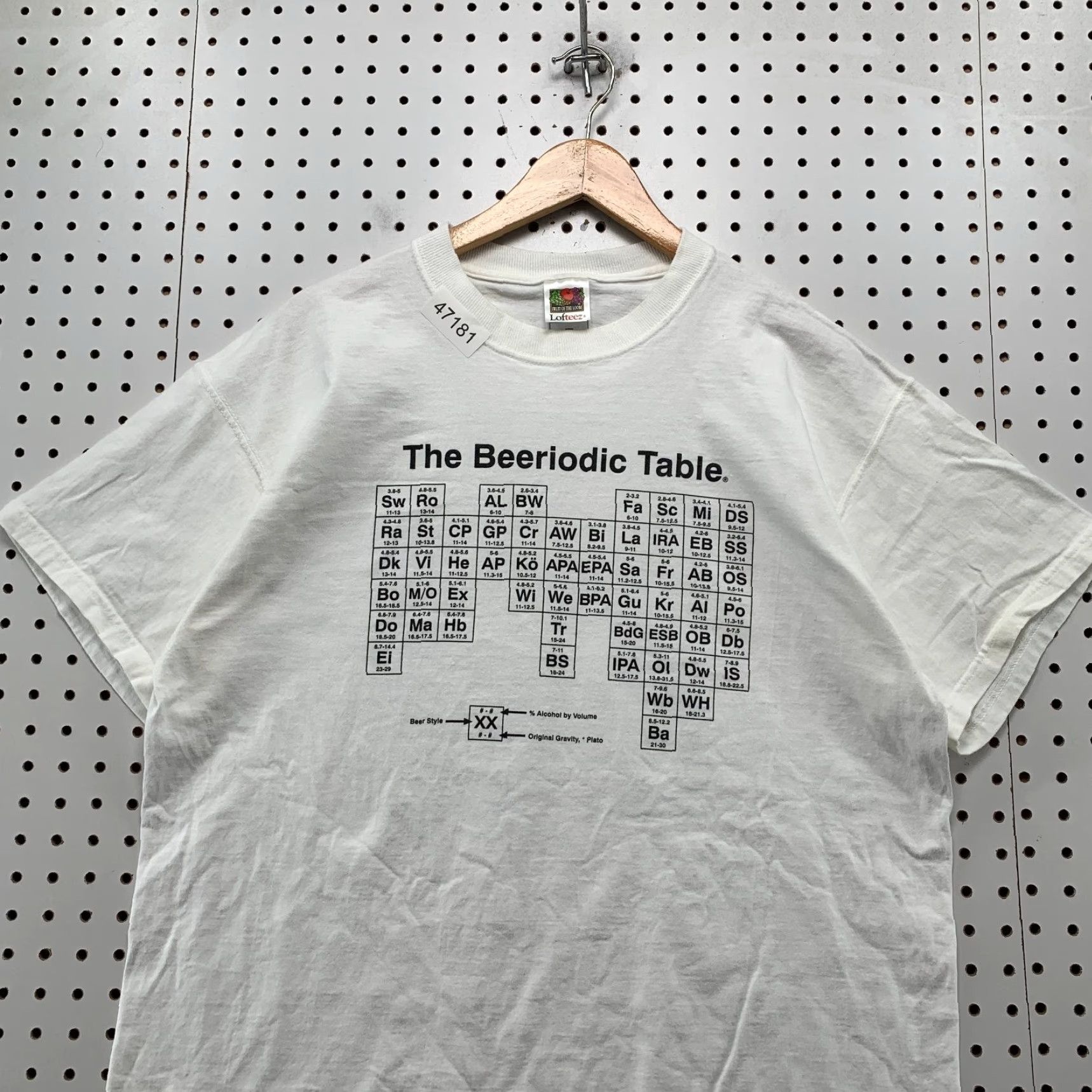 Fruit Of The Loom VINTAGE Fruit of the Loom Funny Beer Periodic Table T Shirt Mens XL White Beeriodic Short Sleeve Mens Size US XL / EU 56 / 4 - 3 Thumbnail