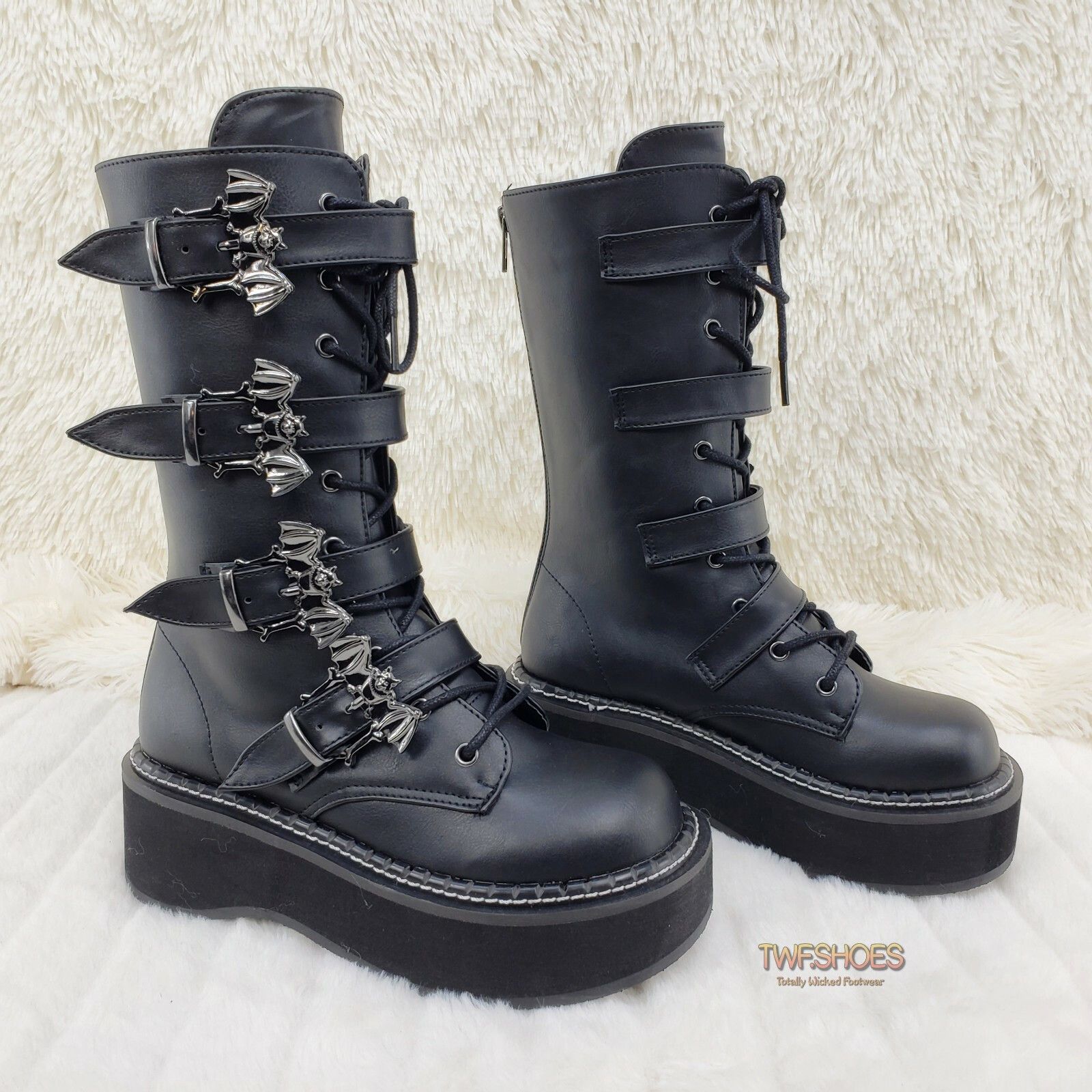 Demonia Cult DEMONIA Emily 322 Black Matte 2" Platform Bat Buckle Combat Size US 12 / IT 42 - 3 Thumbnail