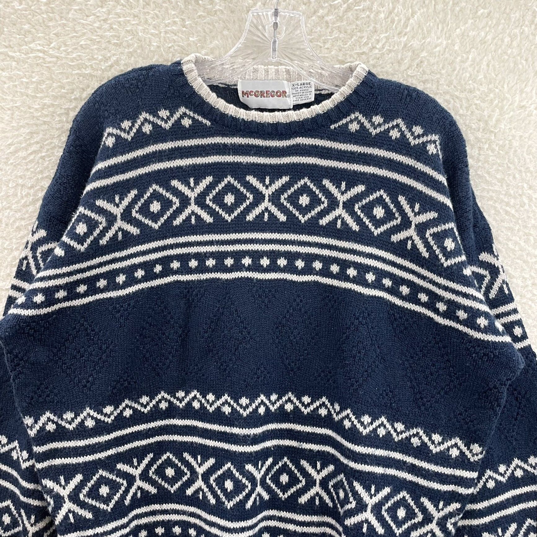 McGregor VINTAGE 90s Sweater XL Mens Navy Knit Geometric Winter Ski Grandpa Pullover Size US XL / EU 56 / 4 - 3 Thumbnail