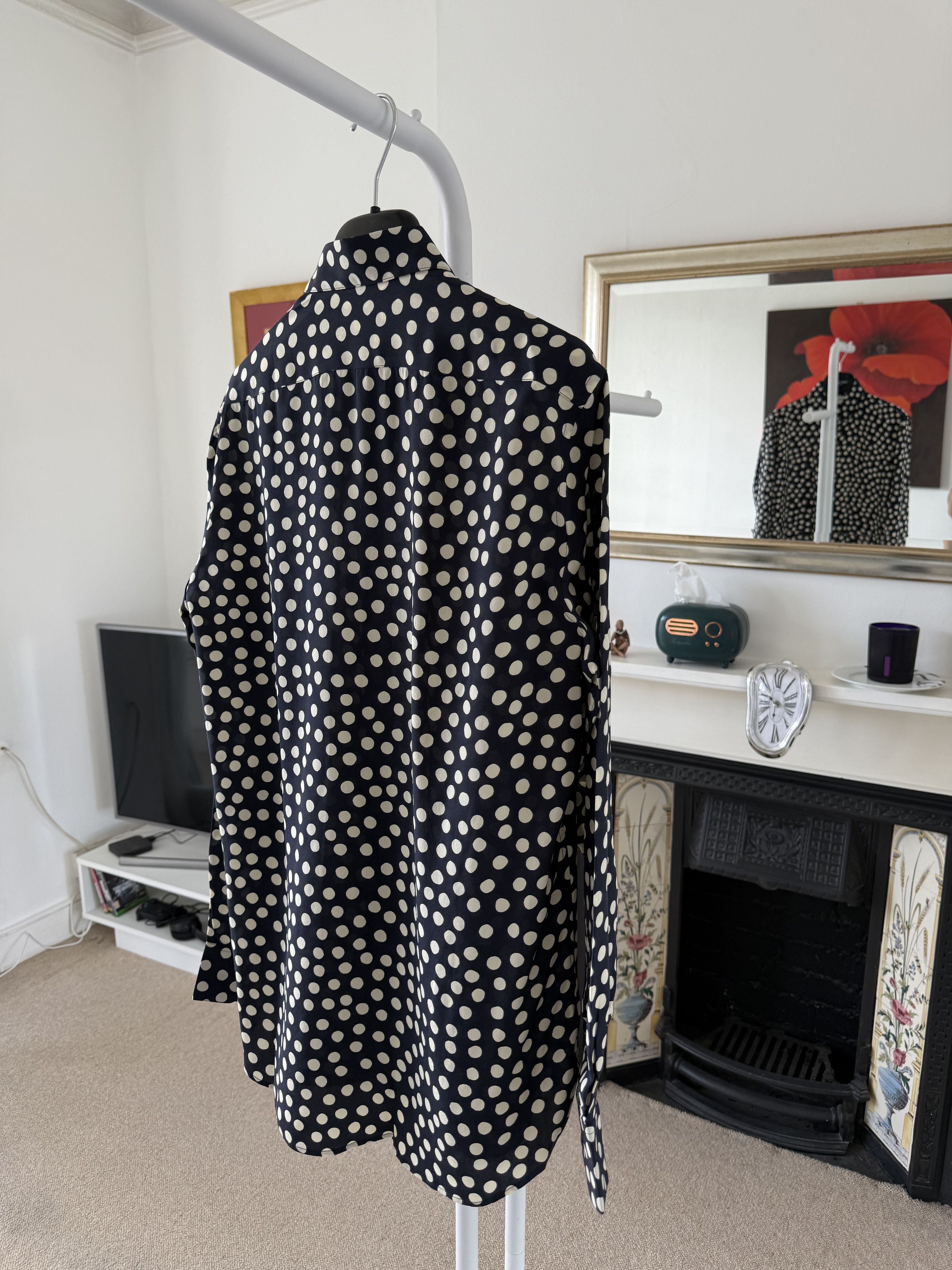 Saint Laurent Paris FW19 Saint Laurent Cream/Navy Polka Dot Silk Shirt Size US S / EU 44-46 / 1 - 2 Thumbnail
