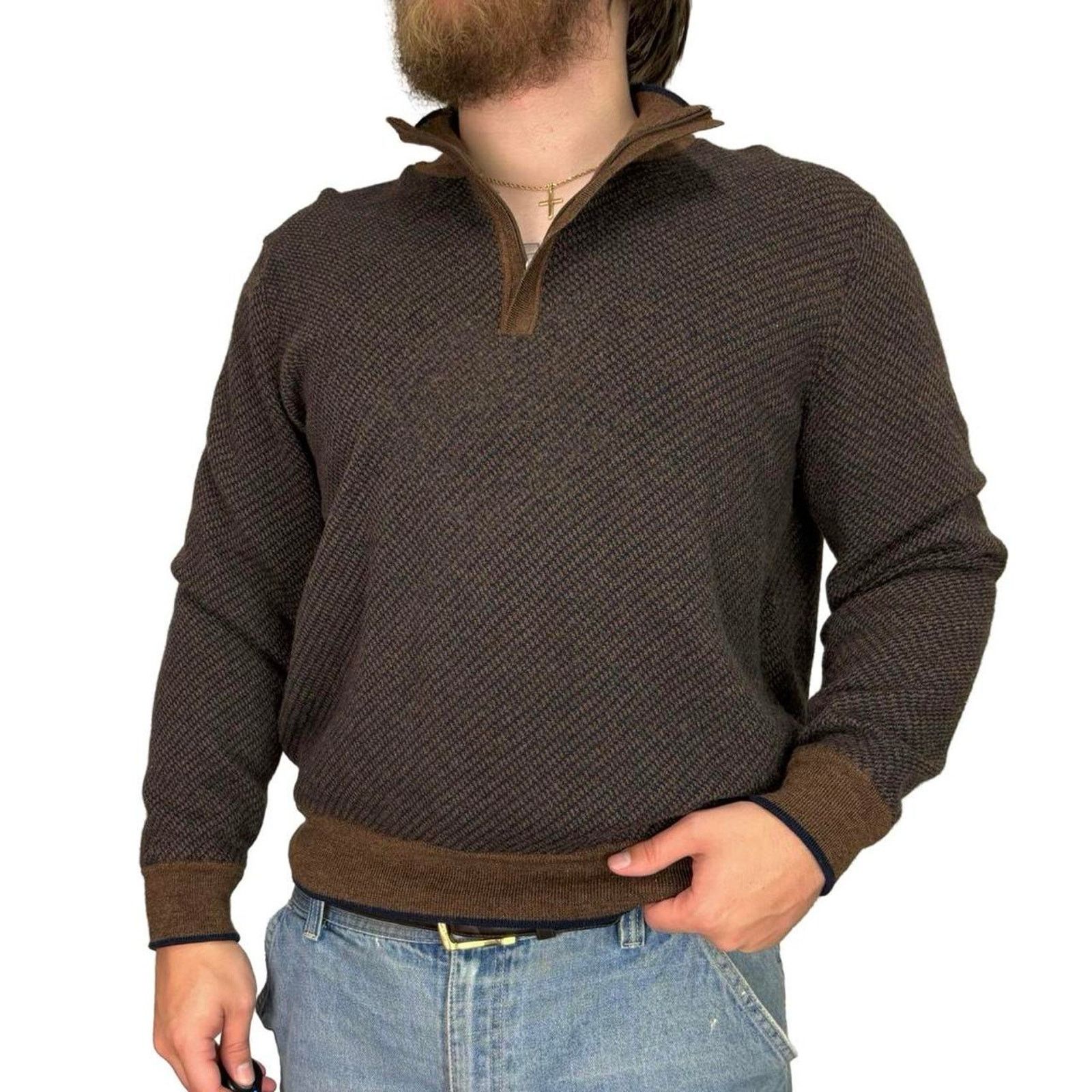 Vintage Y2K Patterned Wool Quarter Zip Sweater Size US XL / EU 56 / 4 - 2 Thumbnail