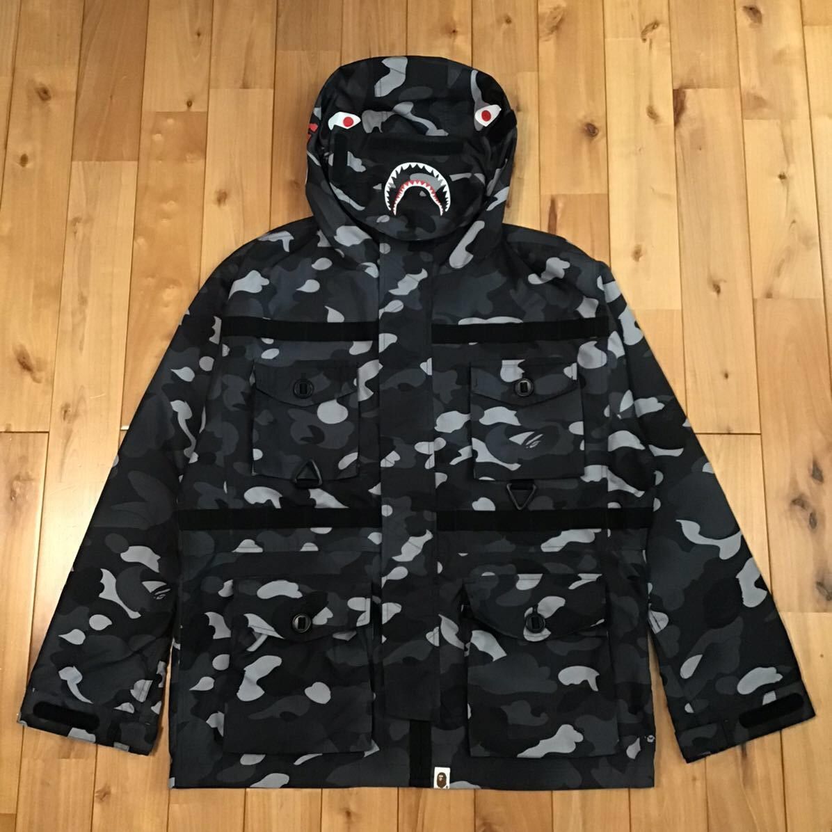 image of Bape Gradation Camo Shark Hoodie Mask Jacket A Bathing Ape in Black Camo, Men's (Size Medium)