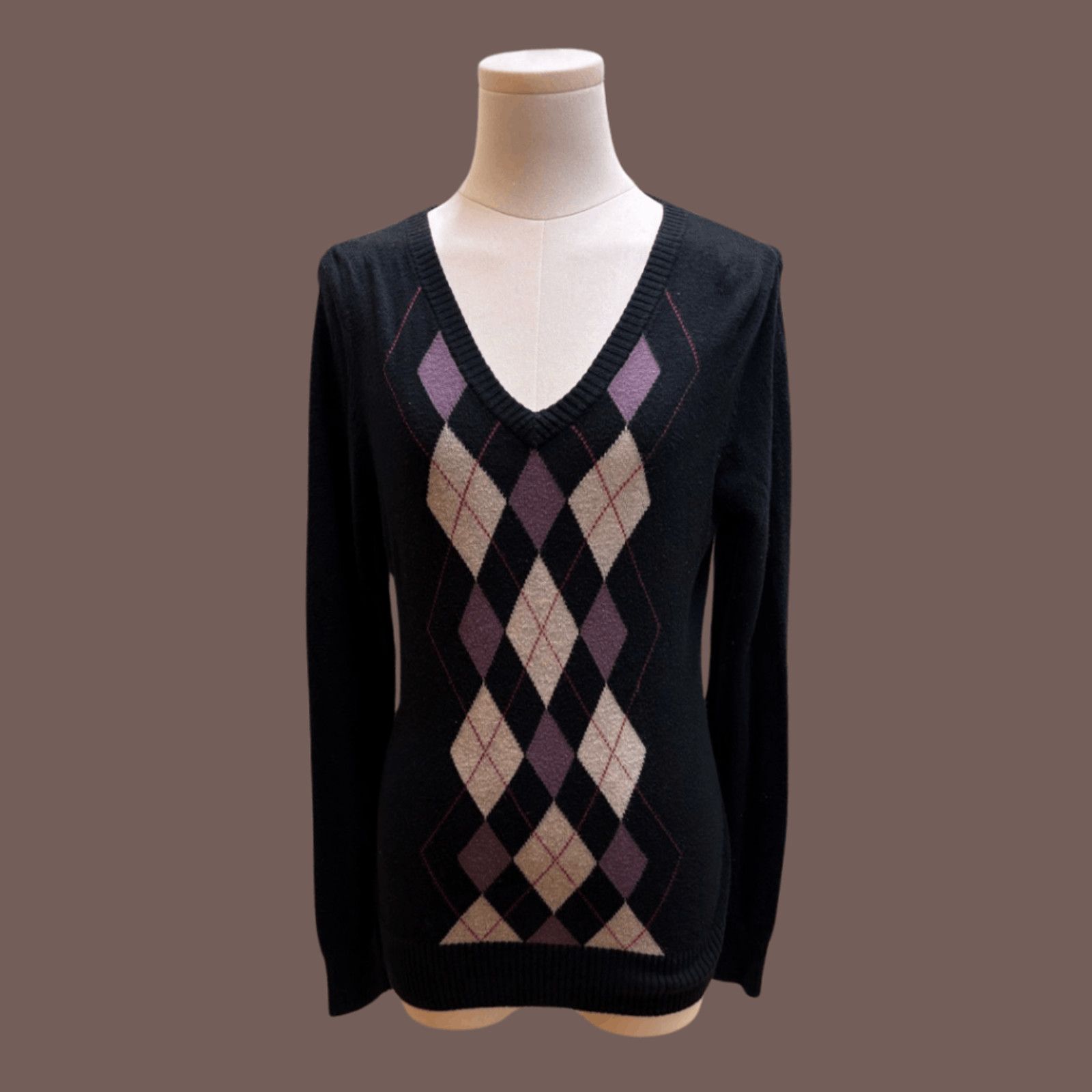 Merona VTG Argyle Sweater | Merona Black Purple | Y2K Prep Core Size S / US 4 / IT 40 - 1 Thumbnail