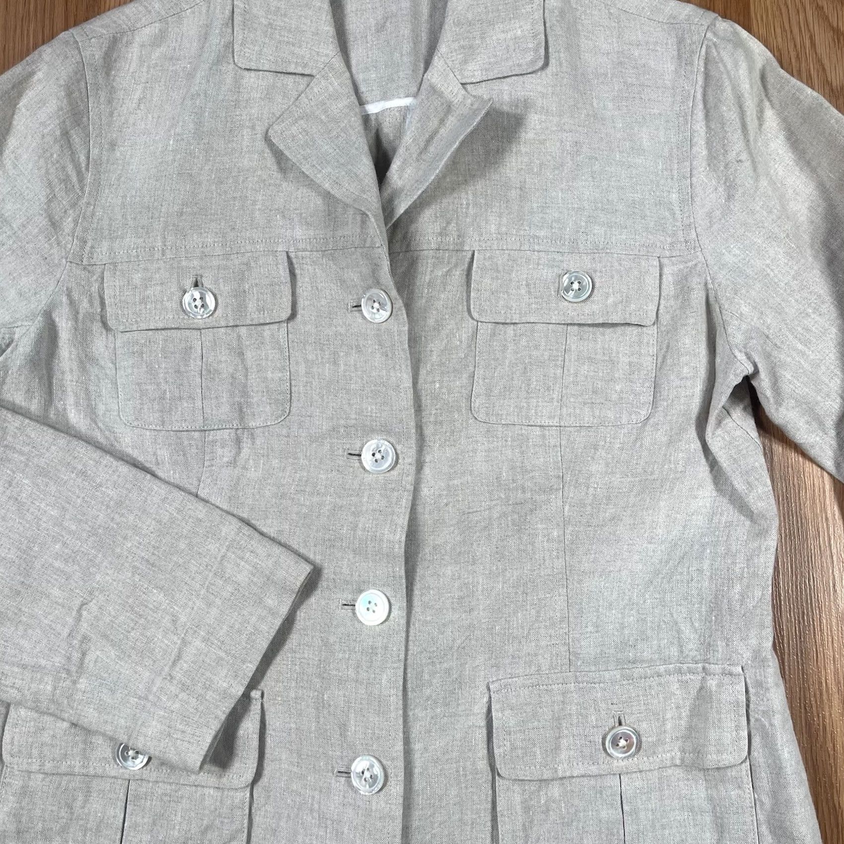 Vintage Lands’ End Blazer Woman’s 6 Beige 100% Linen Coat Jacket Full Front Button Shirt Womens Blazer Beige Linen 6 New title Size M / US 6-8 / IT 42-44 - 2 Thumbnail