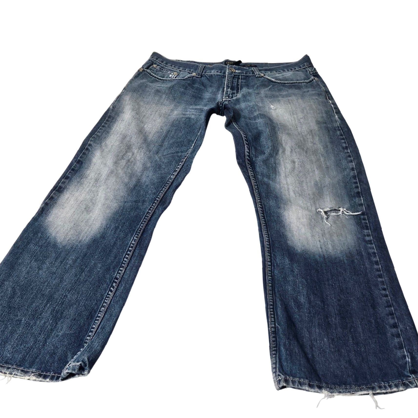 Denime Helix Relaxed Boot Jeans Mens 34x30 Medium Wash Distressed Embroidered Denim Jeans Bootcut Mens 34 Blue Distressed Embroidered Denim Jeans Size US 34 / EU 50 - 2 Thumbnail
