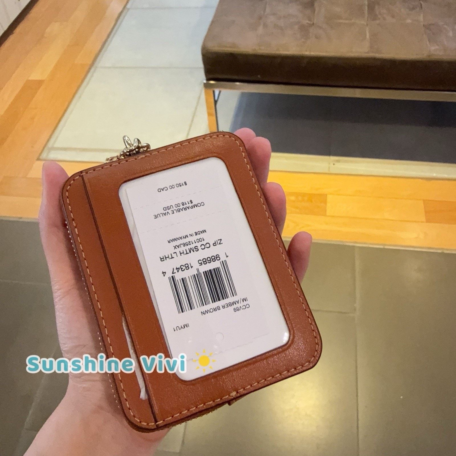 Coach NWT Coach Zip Card Case Leather CCV89 IM/AMBER BROWN Size ONE SIZE - 4 Thumbnail