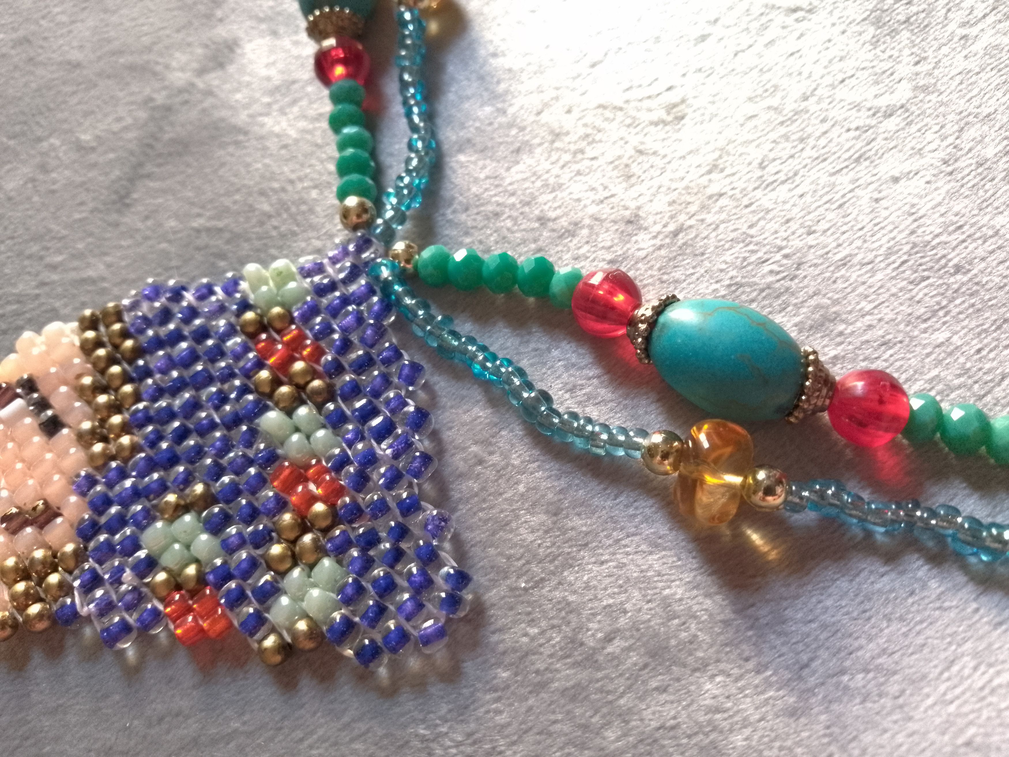 Handmade Necklace beaded boho. Pendant Nefertiti. Double thread Size ONE SIZE - 4 Thumbnail