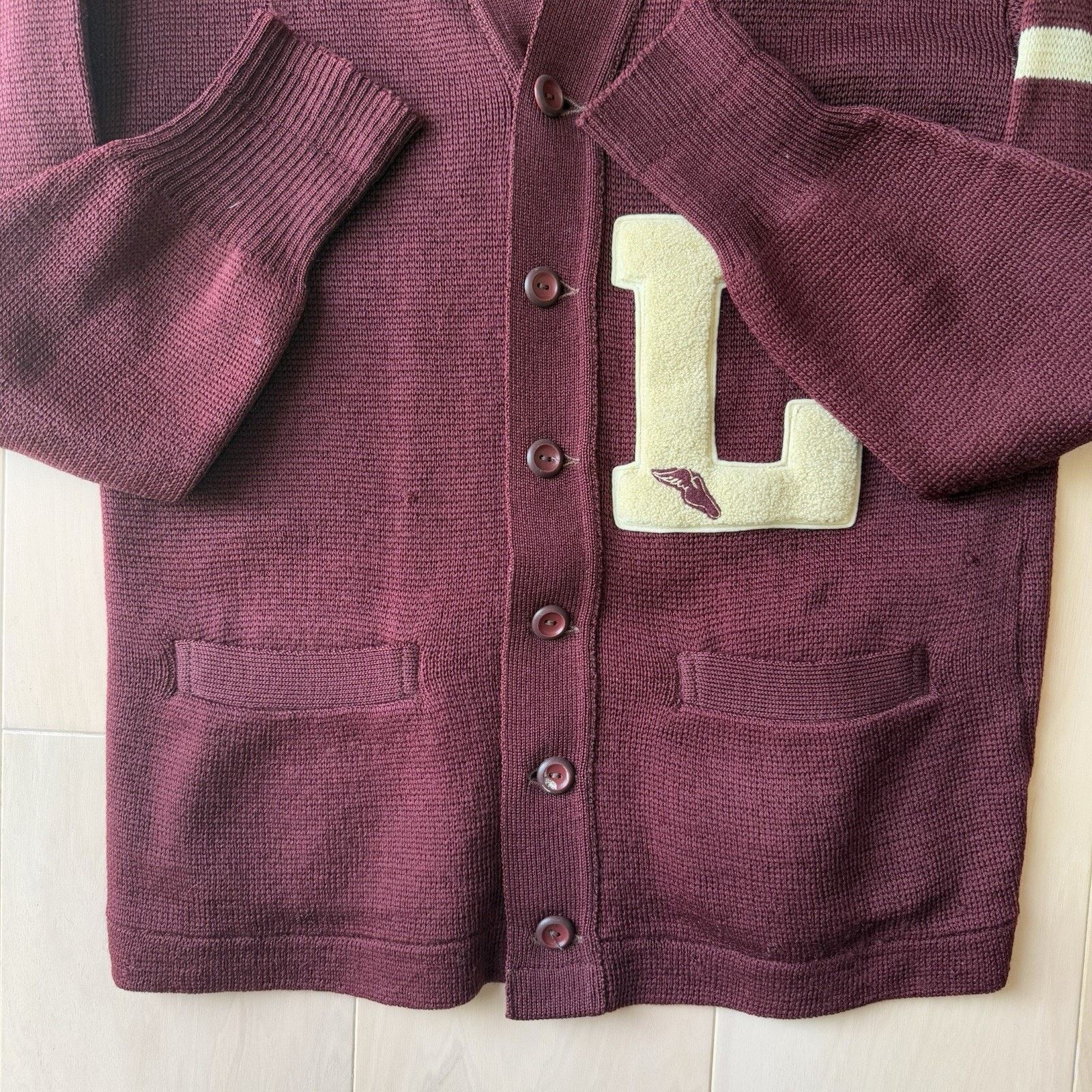 Vintage Vintage Letterman Cardigan Small Maroon Wool Sweater 60s Size US S / EU 44-46 / 1 - 7 Thumbnail