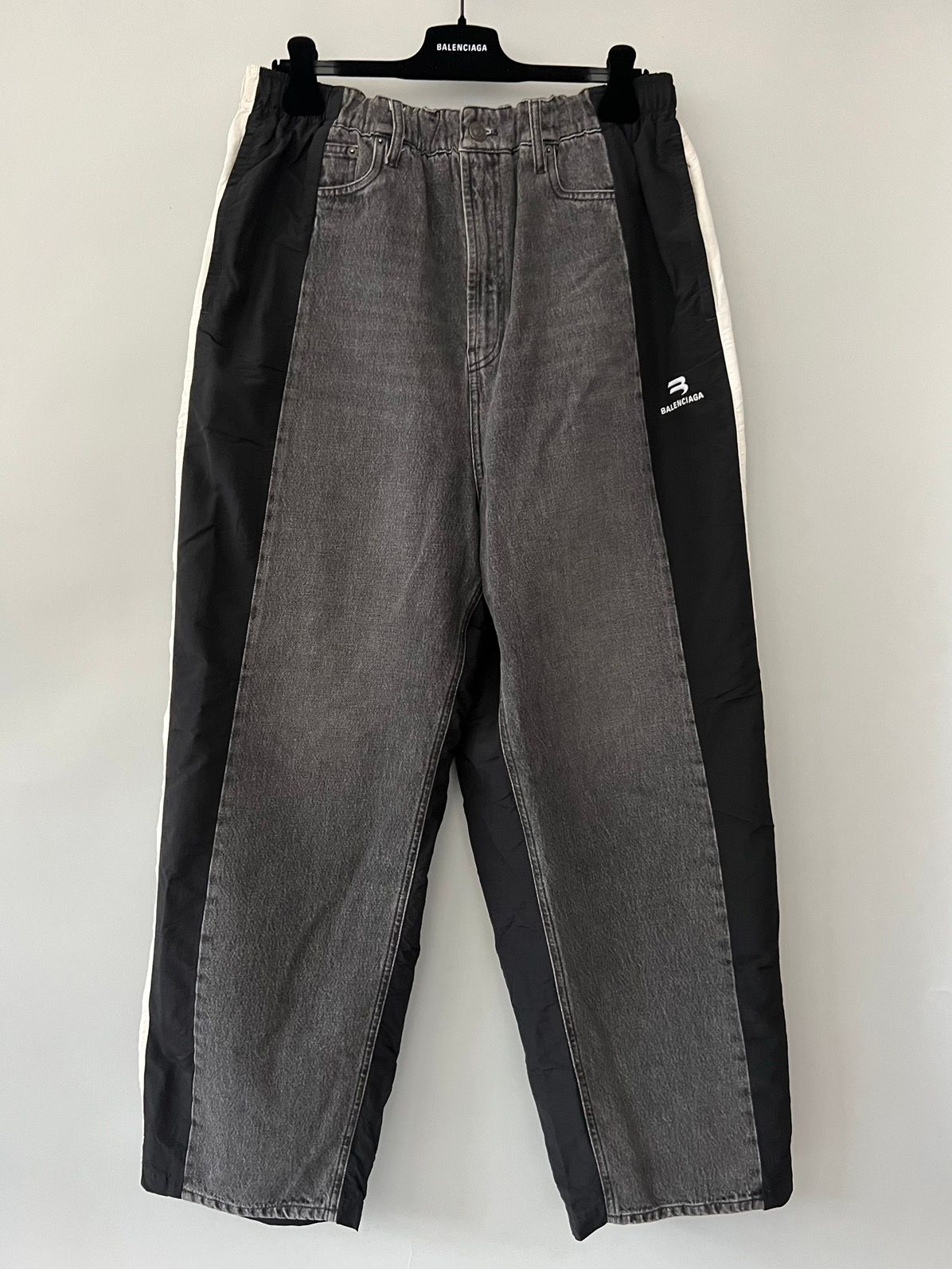 Pre-owned Balenciaga Hybrid Jeans/track Pants In Grey/white