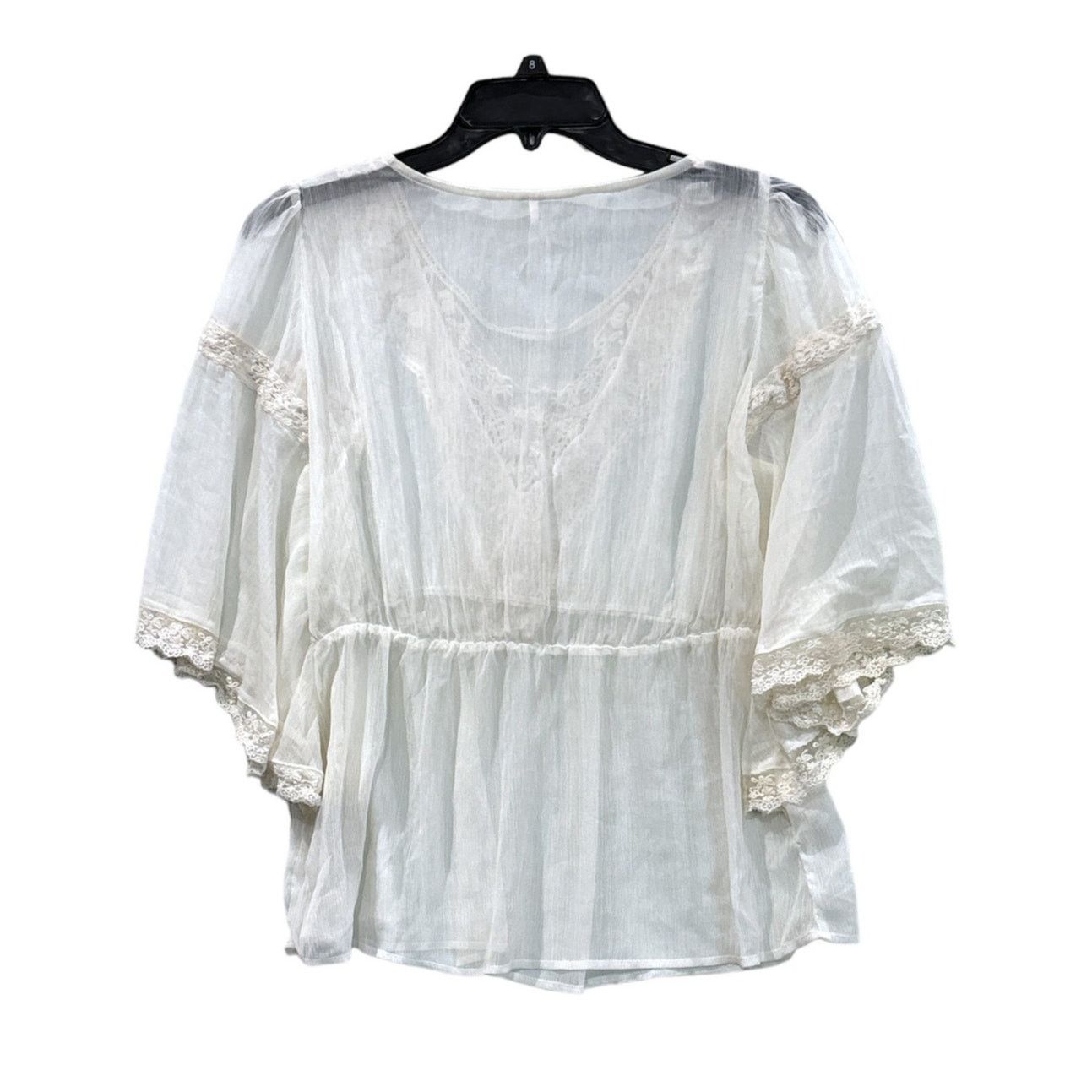 Free People FREE PEOPLE Women's Beige Gypsy White Lace Trim Blouse Sz XS Size XS / US 0-2 / IT 36-38 - 3 Thumbnail