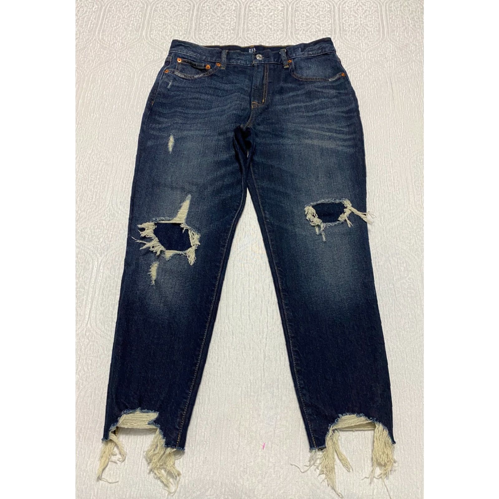 Gap Gap Best Girlfriend Capri Jeans Women's 29 Blue Denim Distressed Frayed Hem Capris 5-Pocket Size ONE SIZE - 2 Thumbnail
