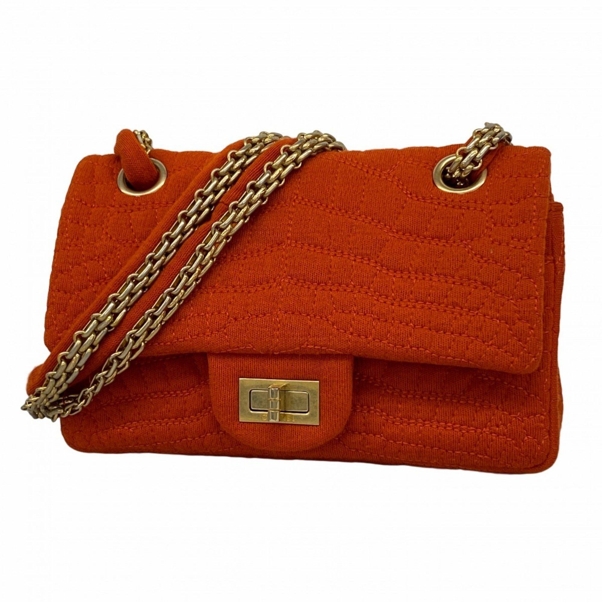 Chanel Shoulder Bag 2.55 W Flap Chain Canvas Orange Women's