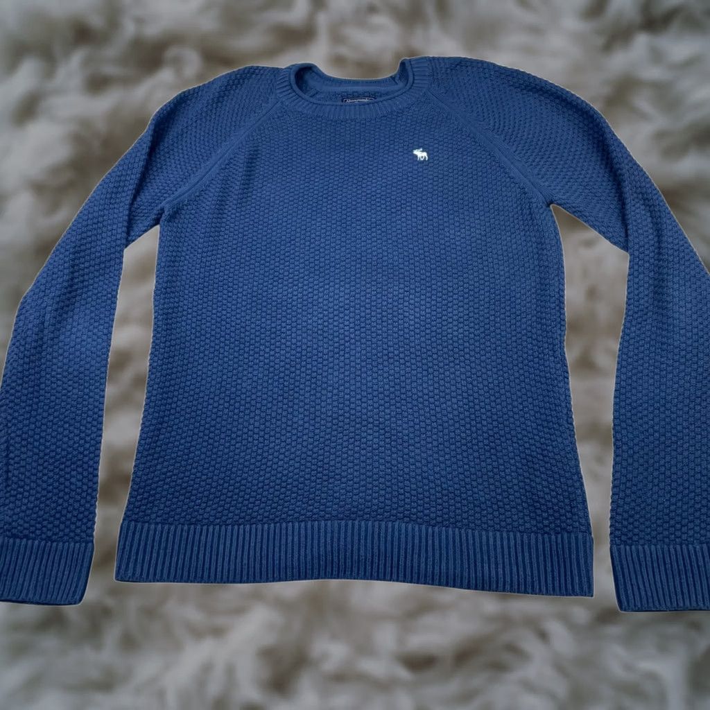 Abercrombie & Fitch Abercrombie & Fitch Men’s Knit Sweater Navy Blue Large 100% Cotton Crew Neck Pullover Sweater Size US L / EU 52-54 / 3 - 1 Thumbnail