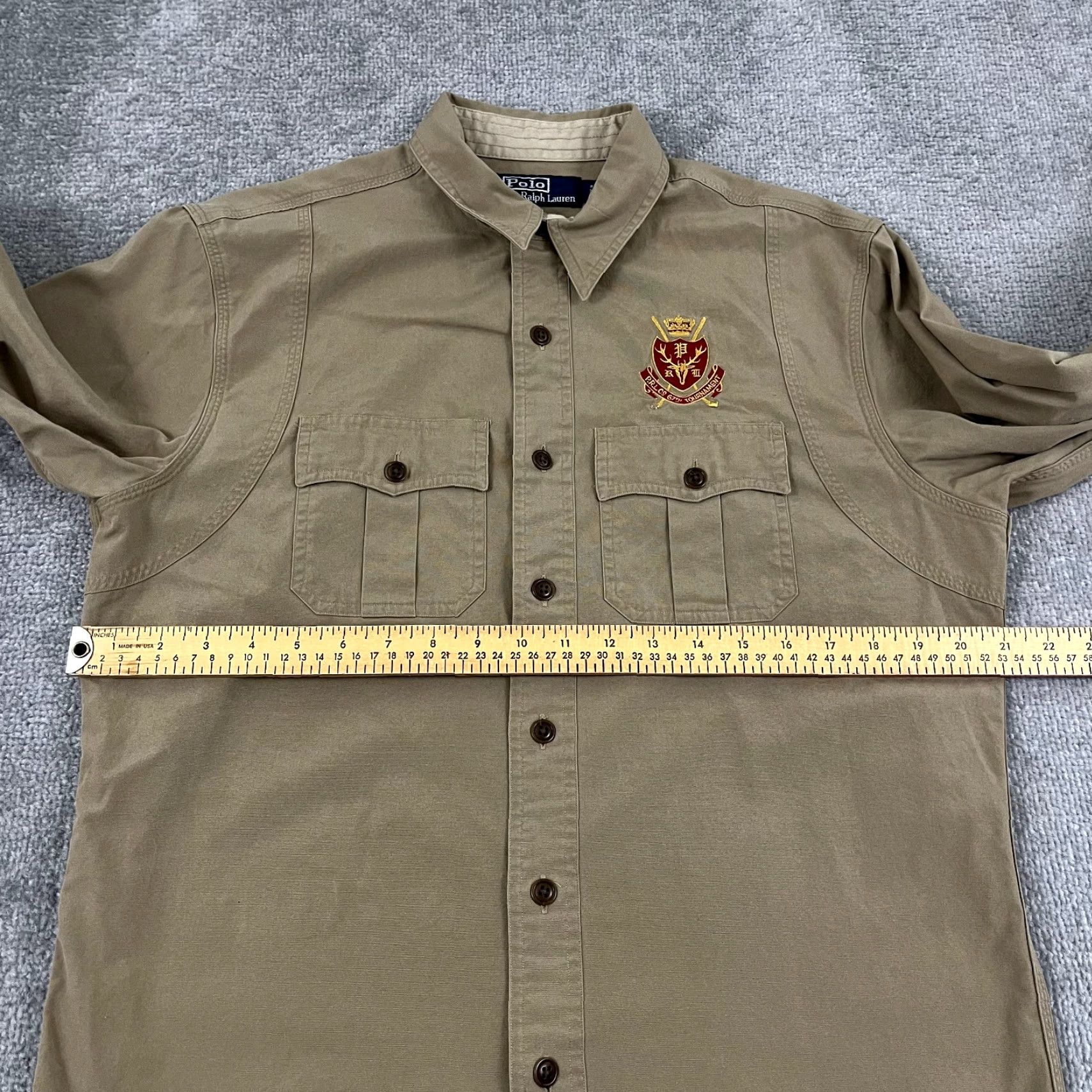 Polo Ralph Lauren POLO RALPH LAUREN Shirt Mens Medium Brown Embroidered 67th Tournament Button Up Size US M / EU 48-50 / 2 - 6 Thumbnail
