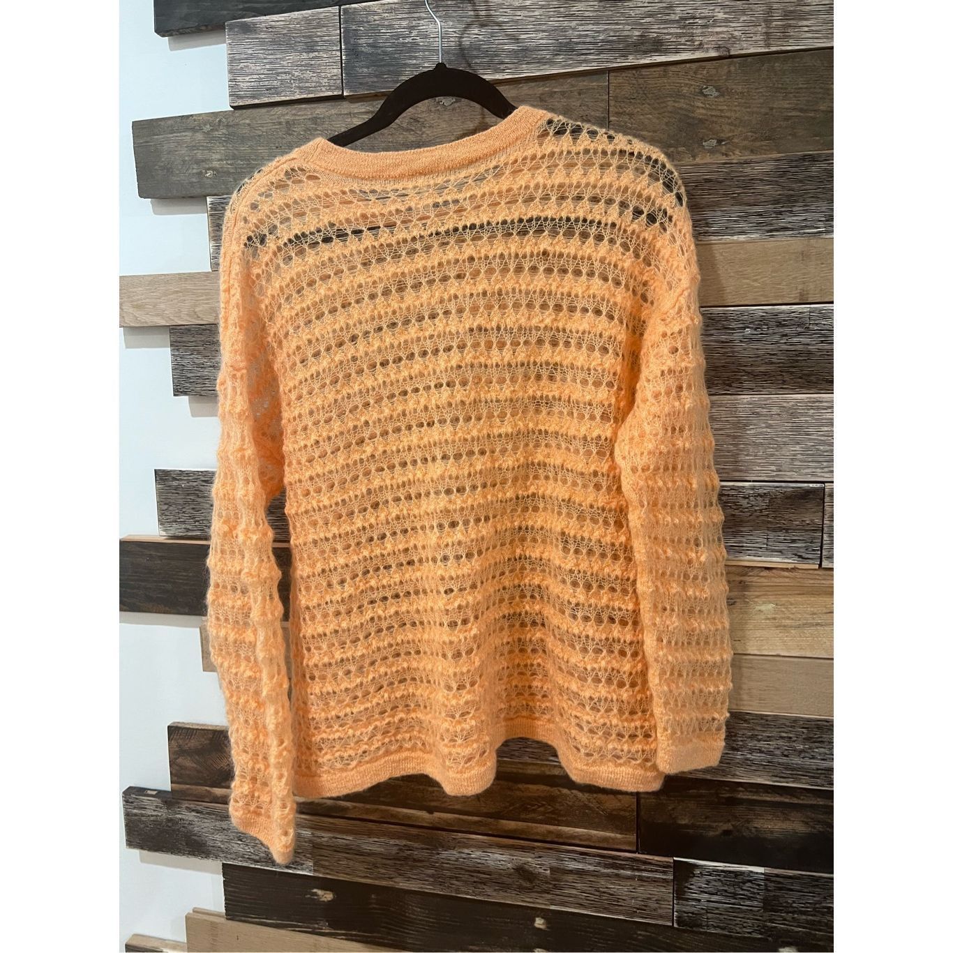 Anthropologie Anthropologie Orange sheer Open-Stitch Pullover Sweater oversized sz XS Size XS / US 0-2 / IT 36-38 - 4 Thumbnail