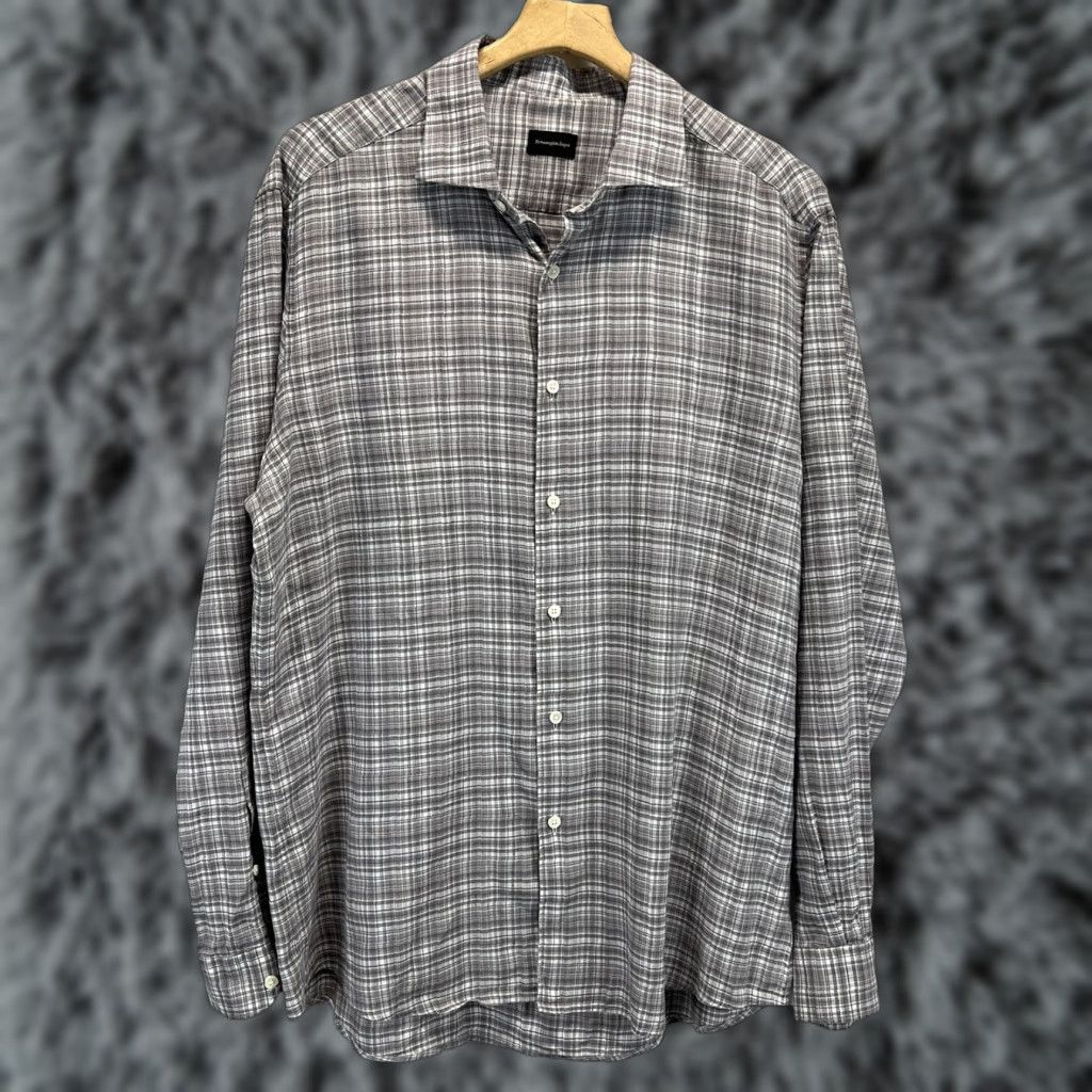 Ermenegildo Zegna Ermenegildo Zegna Linen Blend Button-Up Short XL VGUC Plaid Long Sleeve Beach Sz Size US XL / EU 56 / 4 - 1 Thumbnail