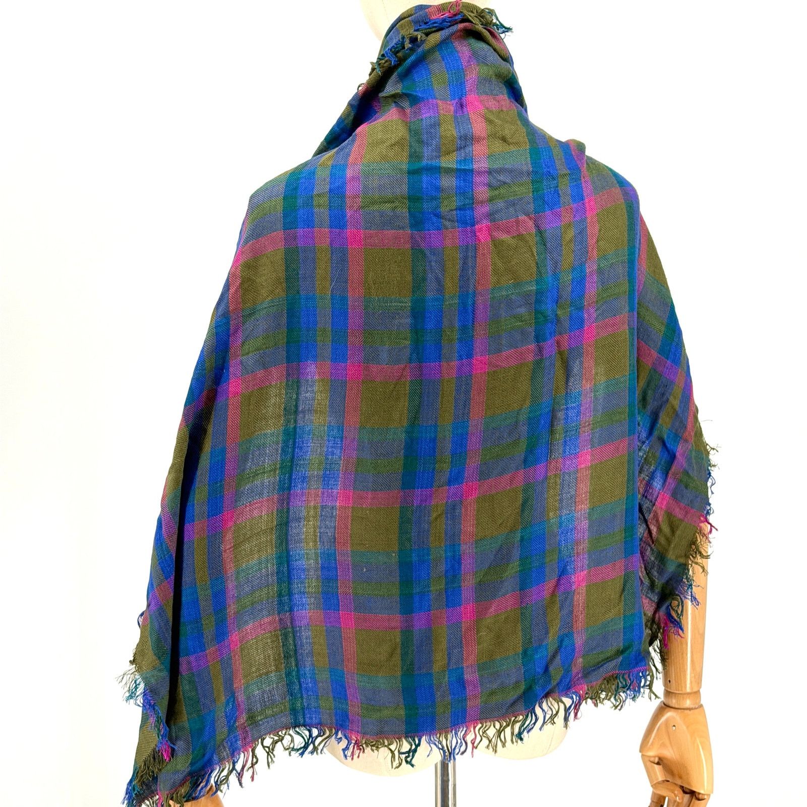 Vintage Vintage 70s Echo Olive Blue Pink Plaid Square Scarf Size ONE SIZE - 3 Thumbnail