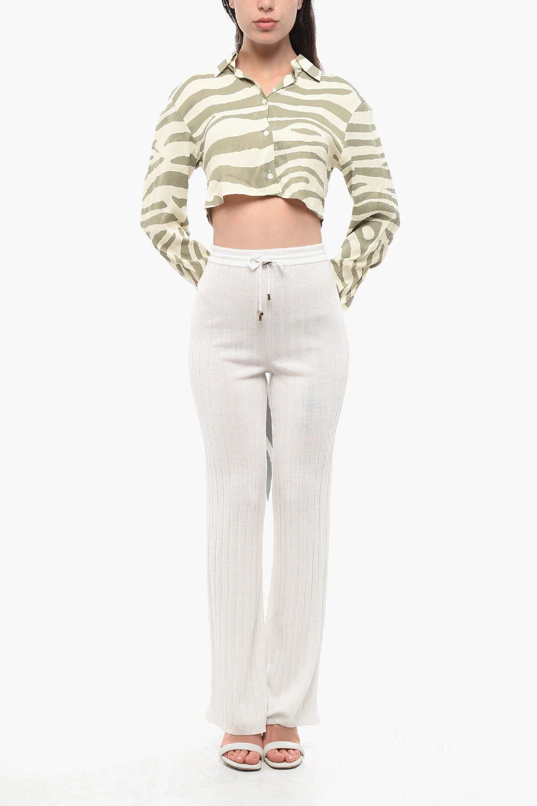 Balmain og1mm0326 High-Waist Ribbed Virgin-Wool Trousers in White Size 28" / US 6 / IT 42 - 4 Thumbnail