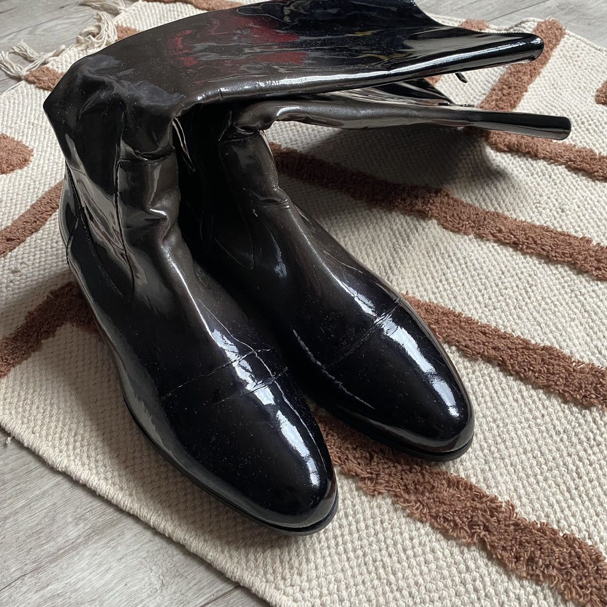 Prada PRADA BLACK/GRAY FADE PATENT LEATHER BOOTS Size US 10 / IT 40 - 3 Thumbnail