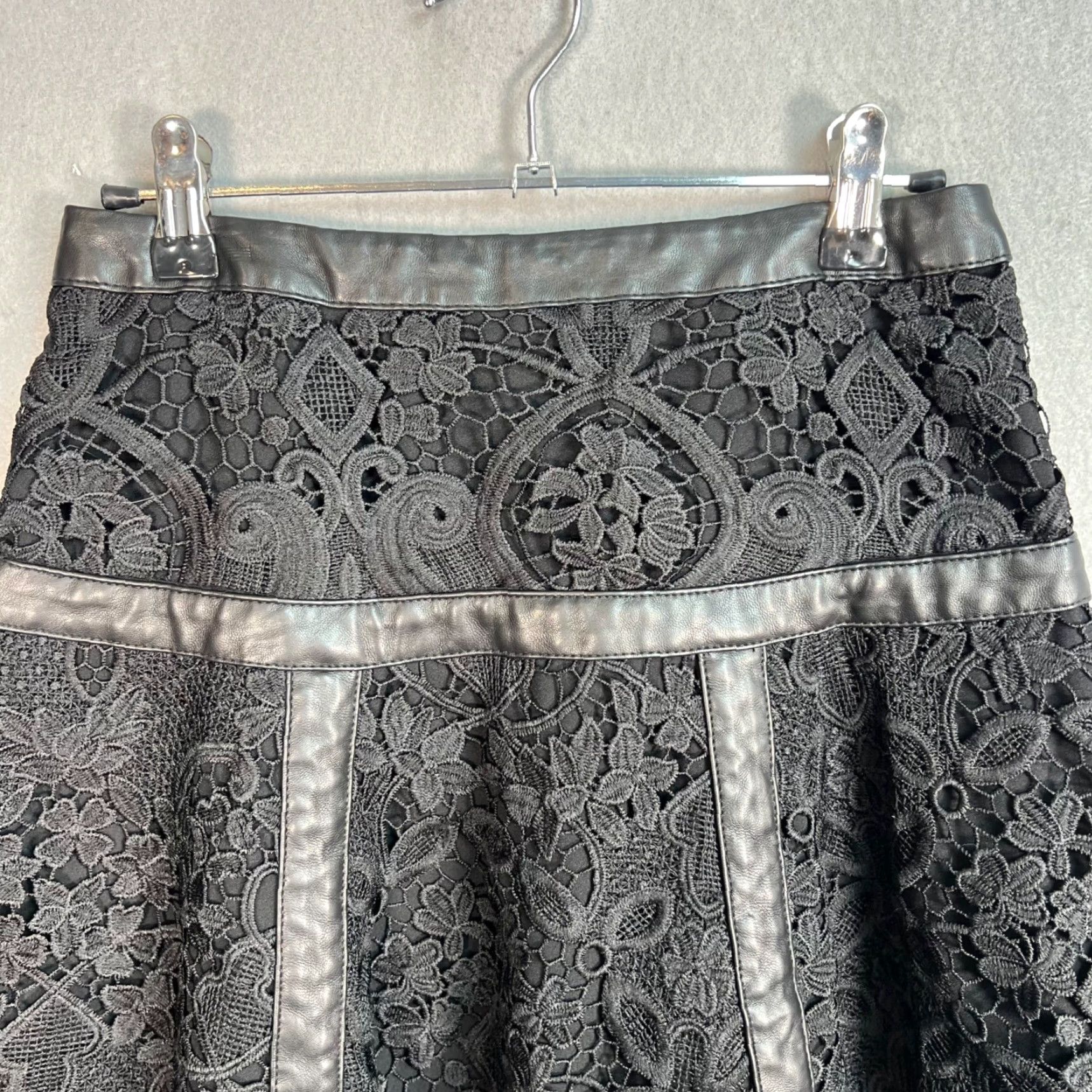 The Kooples VINTAGE The Kooples Black Lace A-Line Skirt With Faux Leather Trim 34 Skirt Womens 34 Black Lace A-Line Skirt 34 Women Size 24" / US 00 / IT 34 - 7 Thumbnail