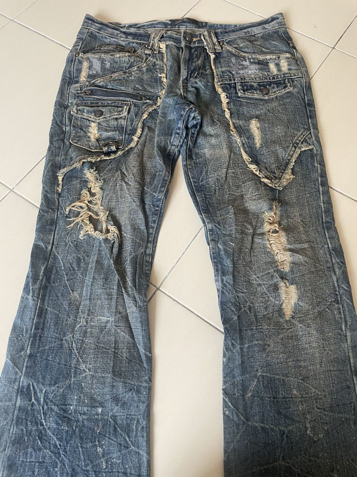 Japanese Brand Midas Multipocket Distressed Flare Jeans Size US 32 / EU 48 - 3 Thumbnail