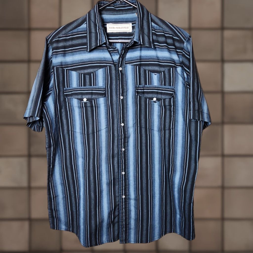 Vintage VINTAGE Bit & Bridle Mens |L| Gray/Black Striped SS Pearl Snap Western Shirt Size US L / EU 52-54 / 3 - 1 Thumbnail