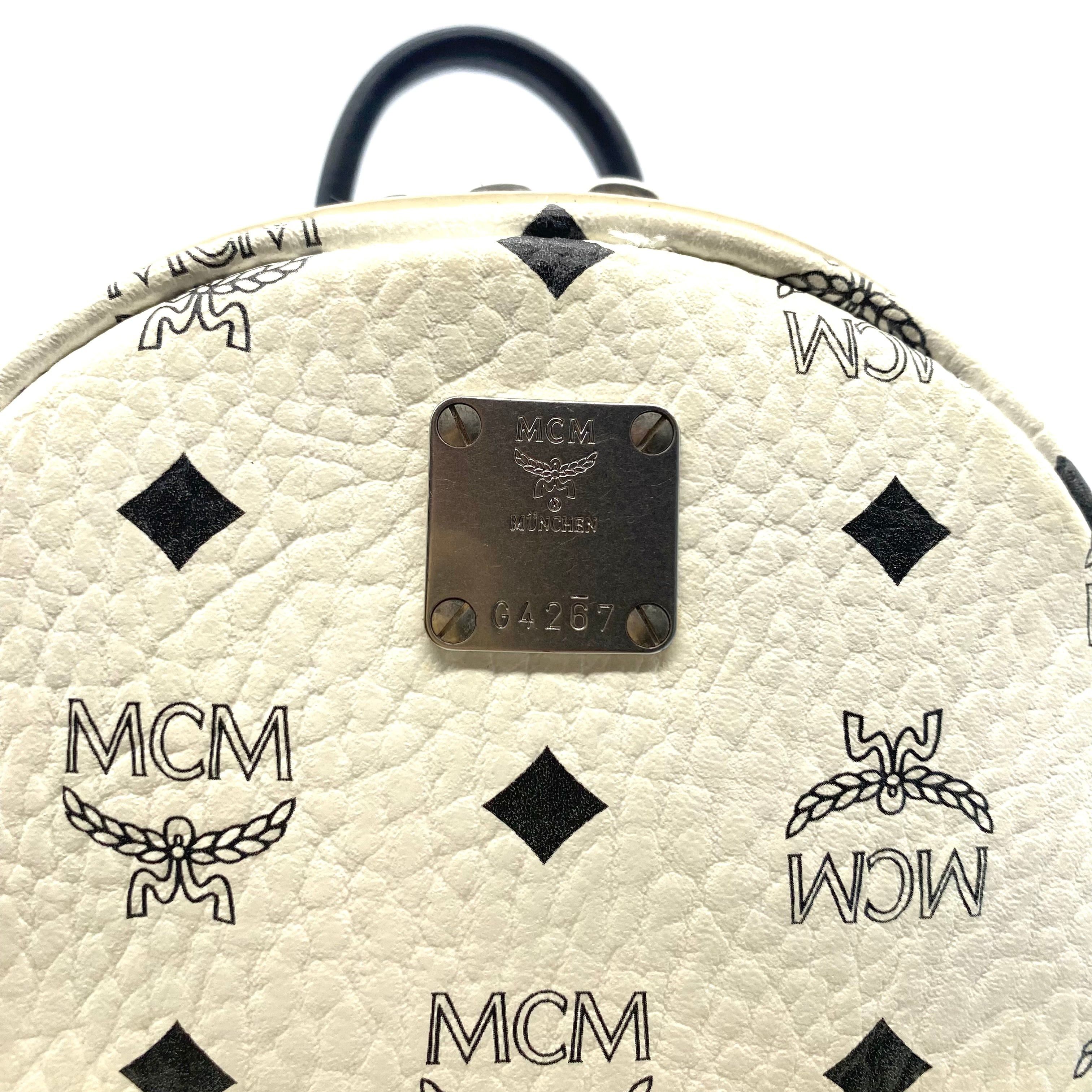 MCM MCM Visetos Side Studs Backpack White MINI Size ONE SIZE - 4 Thumbnail