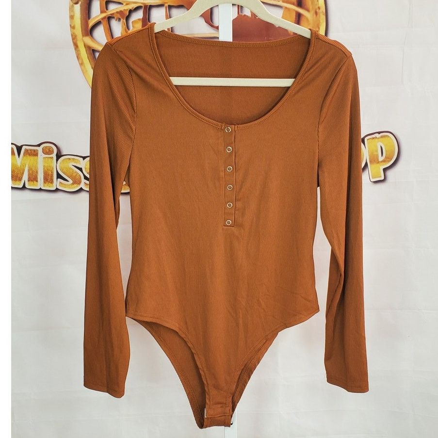 Shein Shein Brown Ribbed Snap Bodysuit XL Size XL / US 12-14 / IT 48-50 - 1 Thumbnail