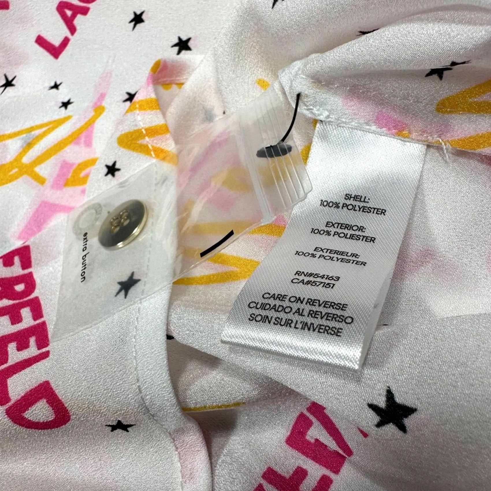 Karl Lagerfeld Karl Lagerfeld Womens Blouse M White Roll Tab Sleeve Button Front All Over Print Size M / US 6-8 / IT 42-44 - 7 Thumbnail