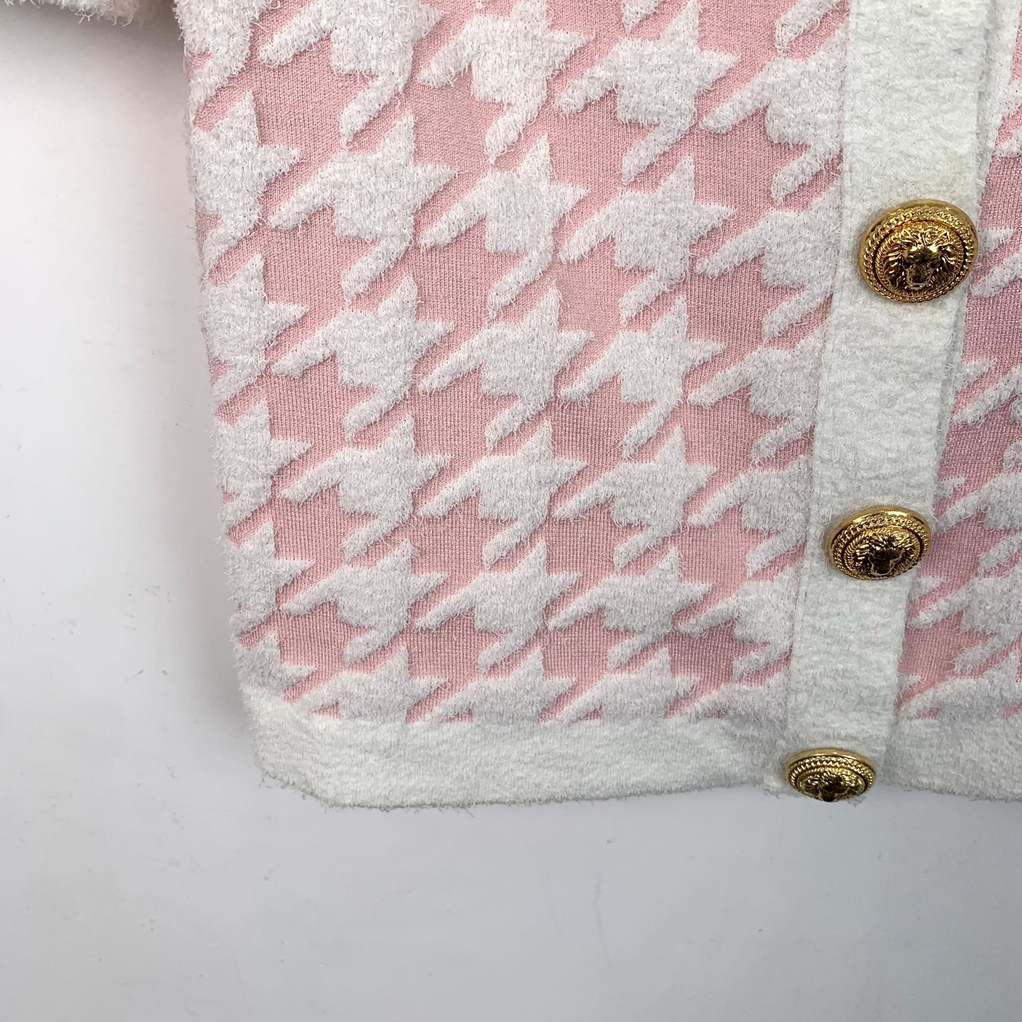 Balmain Balmain Paris Pink Houndstooth Knit Short Sleeve Cardigan Wi Size XS / US 0-2 / IT 36-38 - 6 Thumbnail