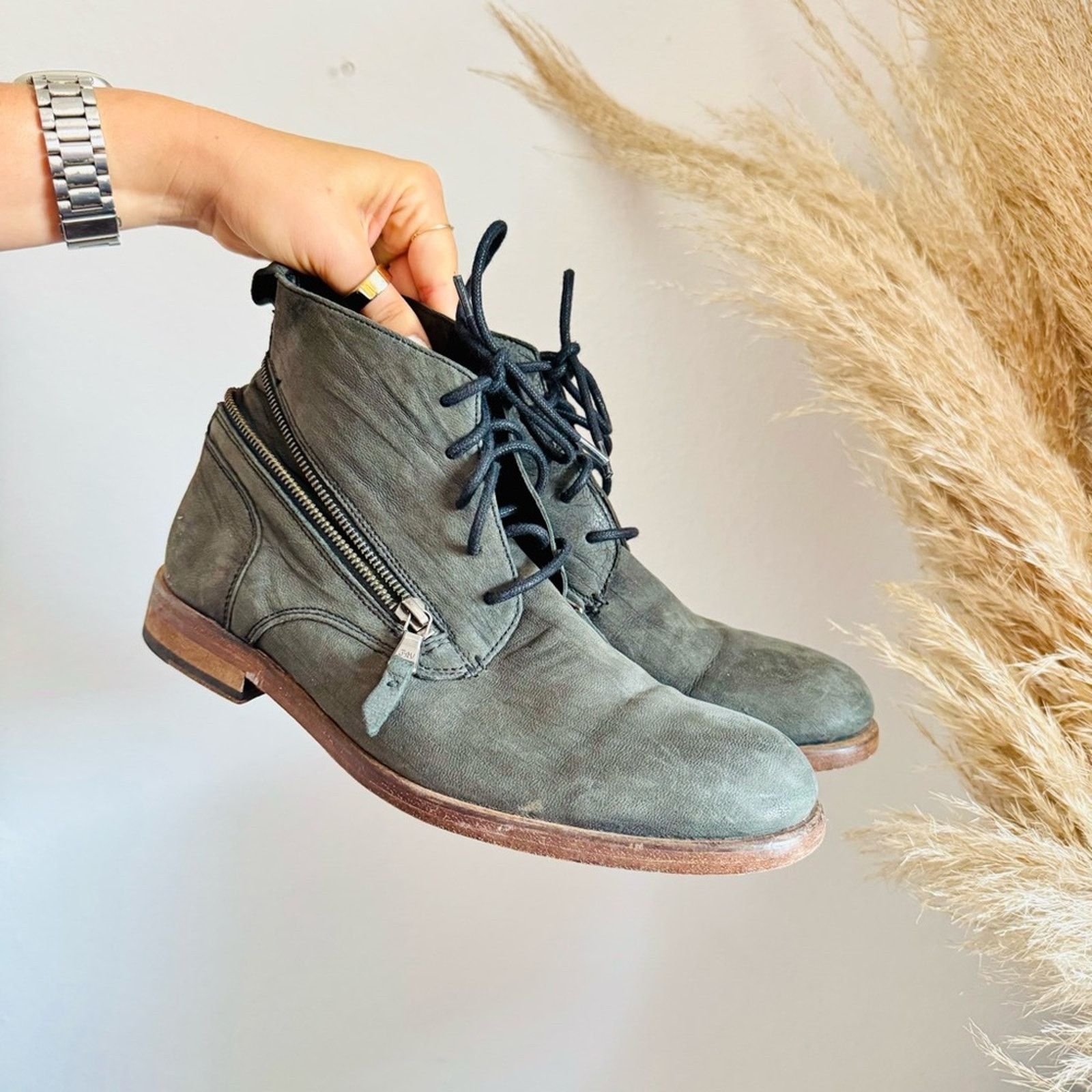 JOHN VARVATOS Slate Grey Zipper Chukka Blue Ankle Boot Shoes