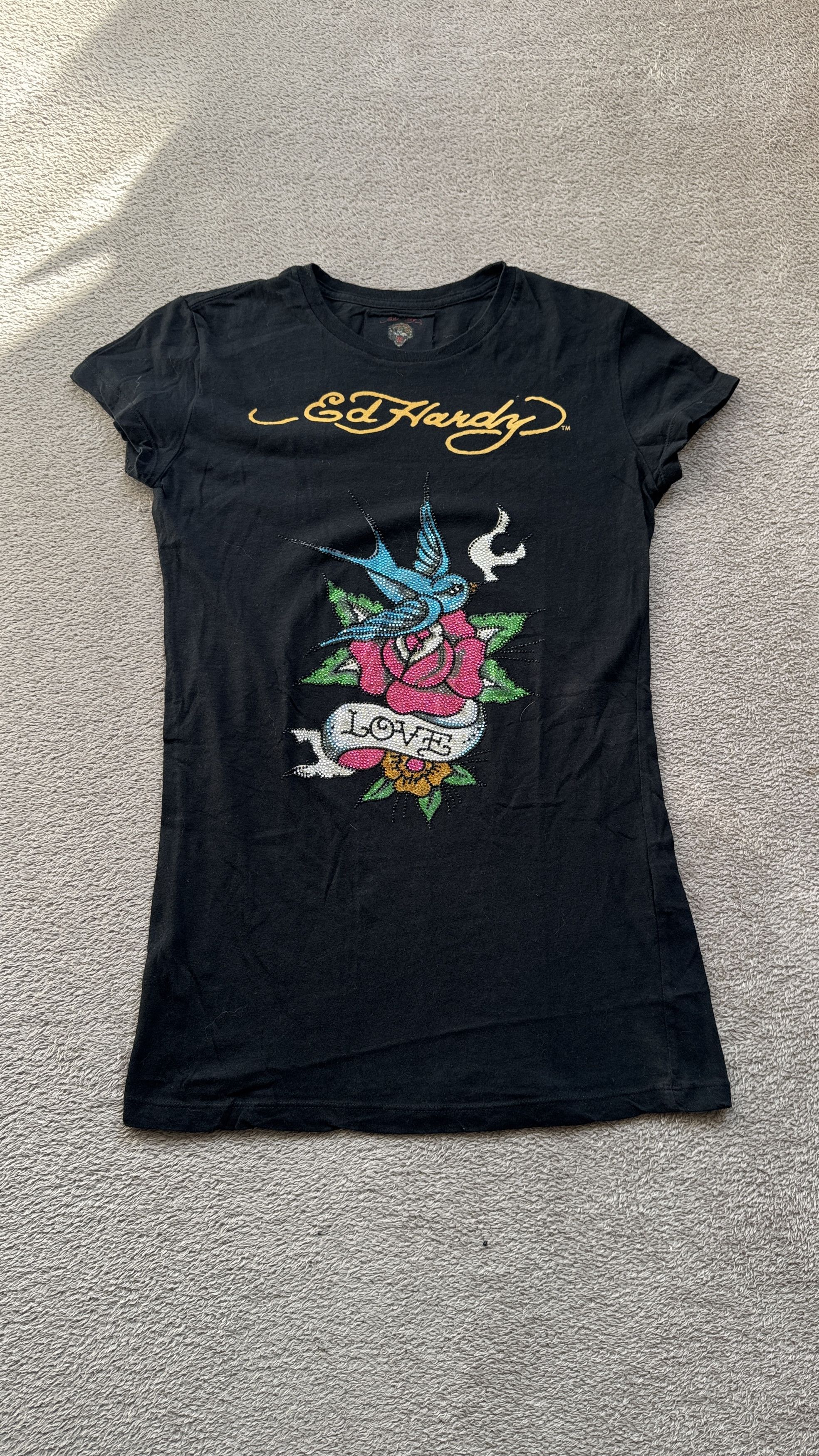 Ed Hardy × Hysteric Glamour × Vintage Ed Hardy vintage Y2K Rhinestone Roses Printed t shirt Size S / US 4 / IT 40 - 1 Thumbnail