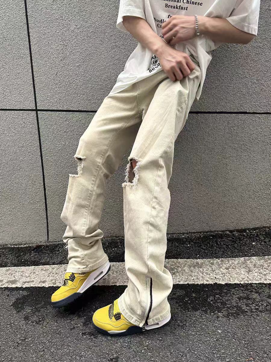 Japanese Brand × Jean Vintage high street ripped side zip washed Y2K jeans Size US 34 / EU 50 - 5 Thumbnail
