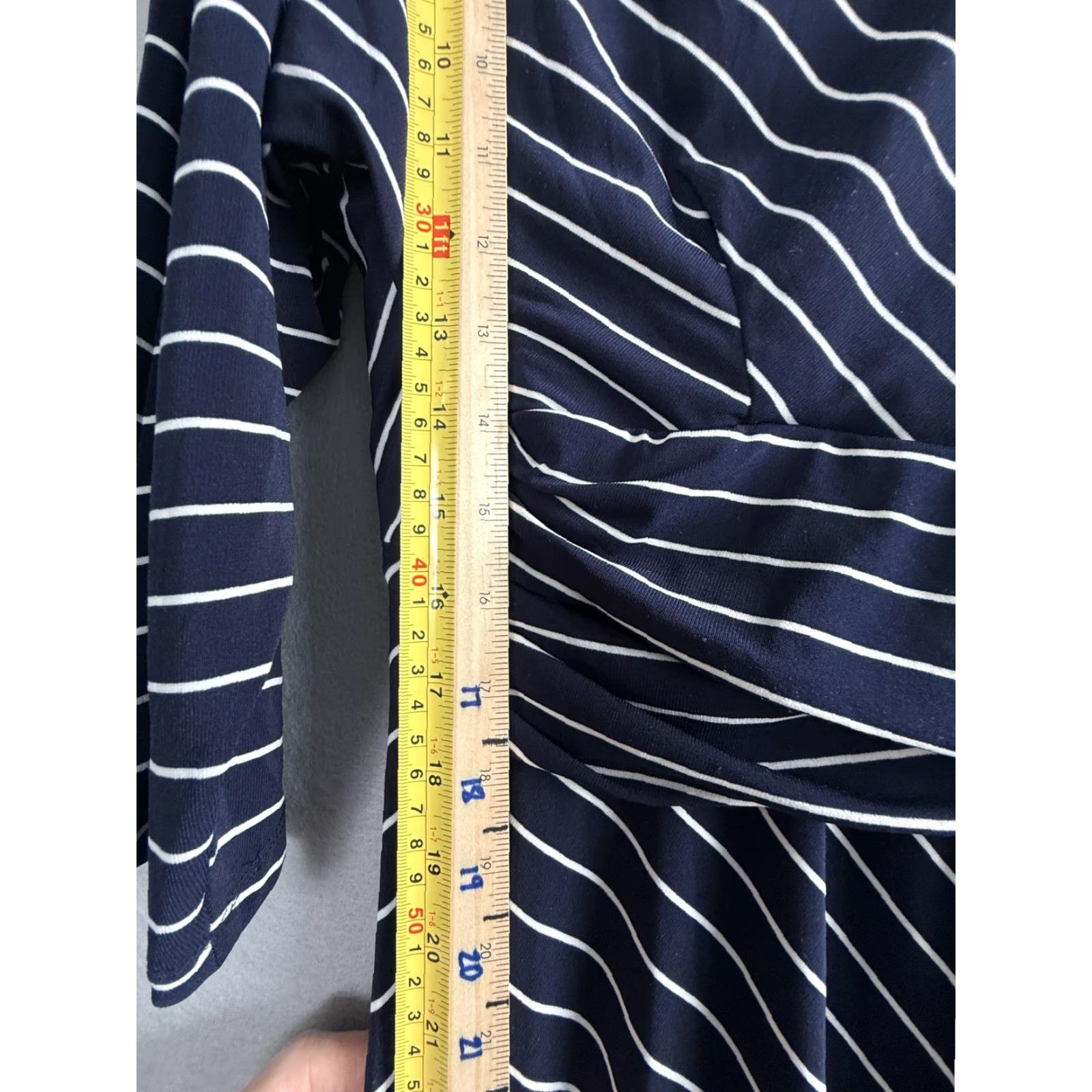Ralph Lauren Lauren Ralph Lauren Dress Womens 10 Blue Stripe Maxi Jersey Faux Wrap V Neck Size L / US 10 / IT 46 - 2 Thumbnail