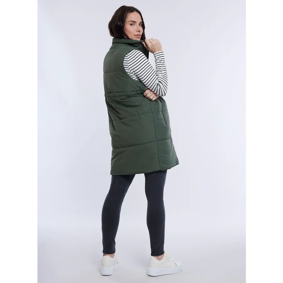 Other Motherhood Maternity Olive Green Long Light Puffer Vest Size S / US 4 / IT 40 - 2 Thumbnail