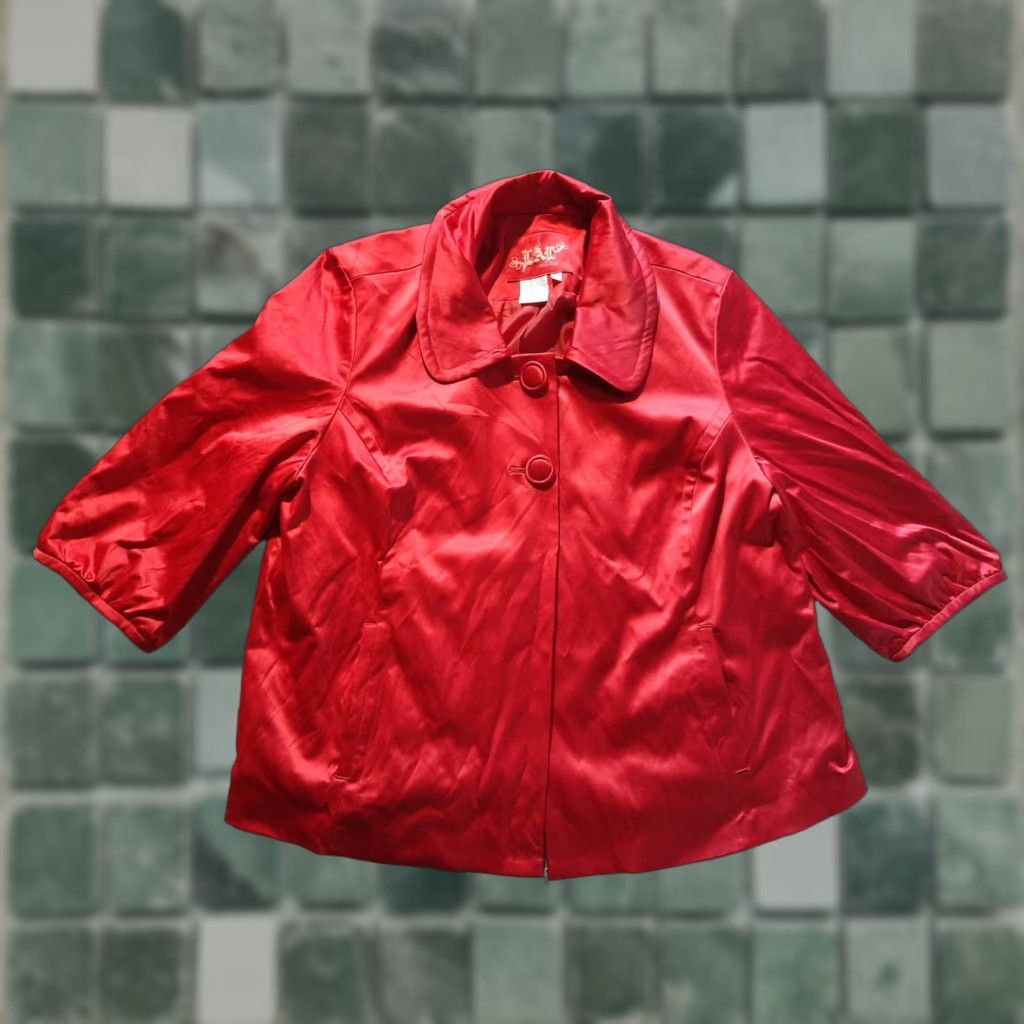 Olive LIVE A LITTLE - LAL Womens Red Jacket Size XL 1X Button-Down 3/4 Sleeve Pocket Denim Cotton Blend Size XL / US 12-14 / IT 48-50 - 1 Thumbnail