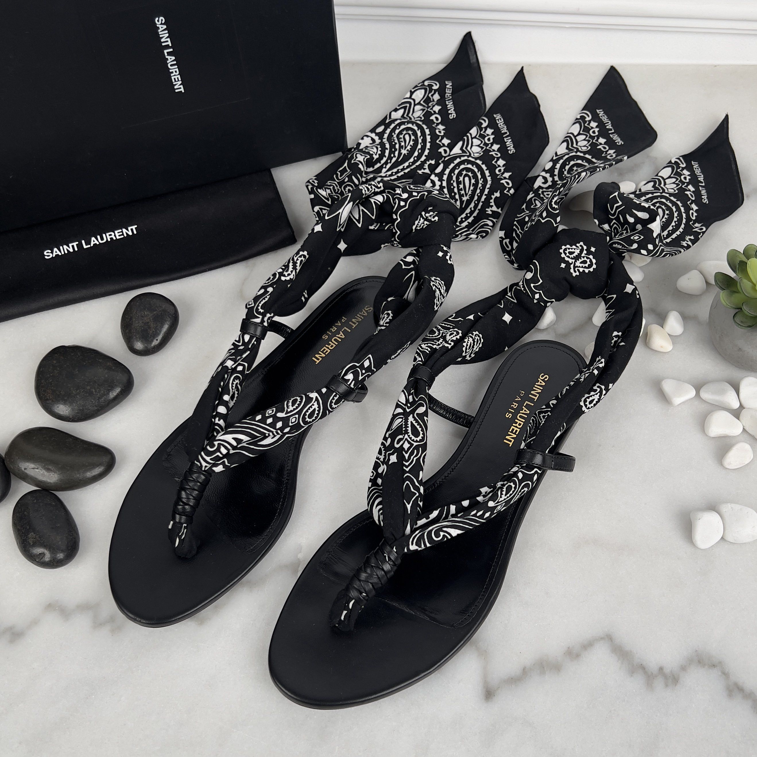 Saint Laurent Paris Saint Laurent Dalas Bandana-print Open Sandals Fabric Size US 10 / IT 40 - 1 Thumbnail